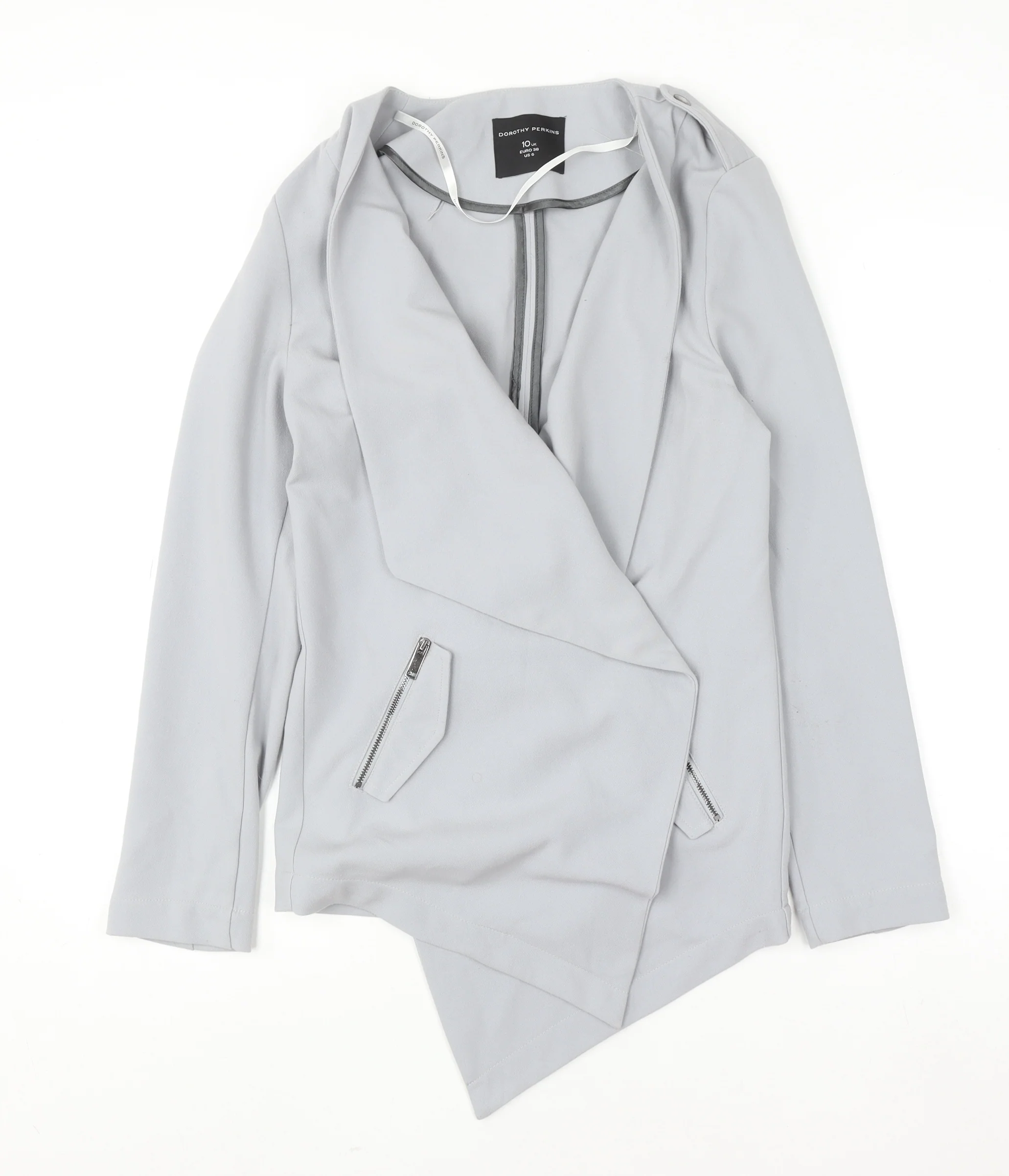 Dorothy Perkins Women's Grey Size 10 Open Front Zip Cardigan