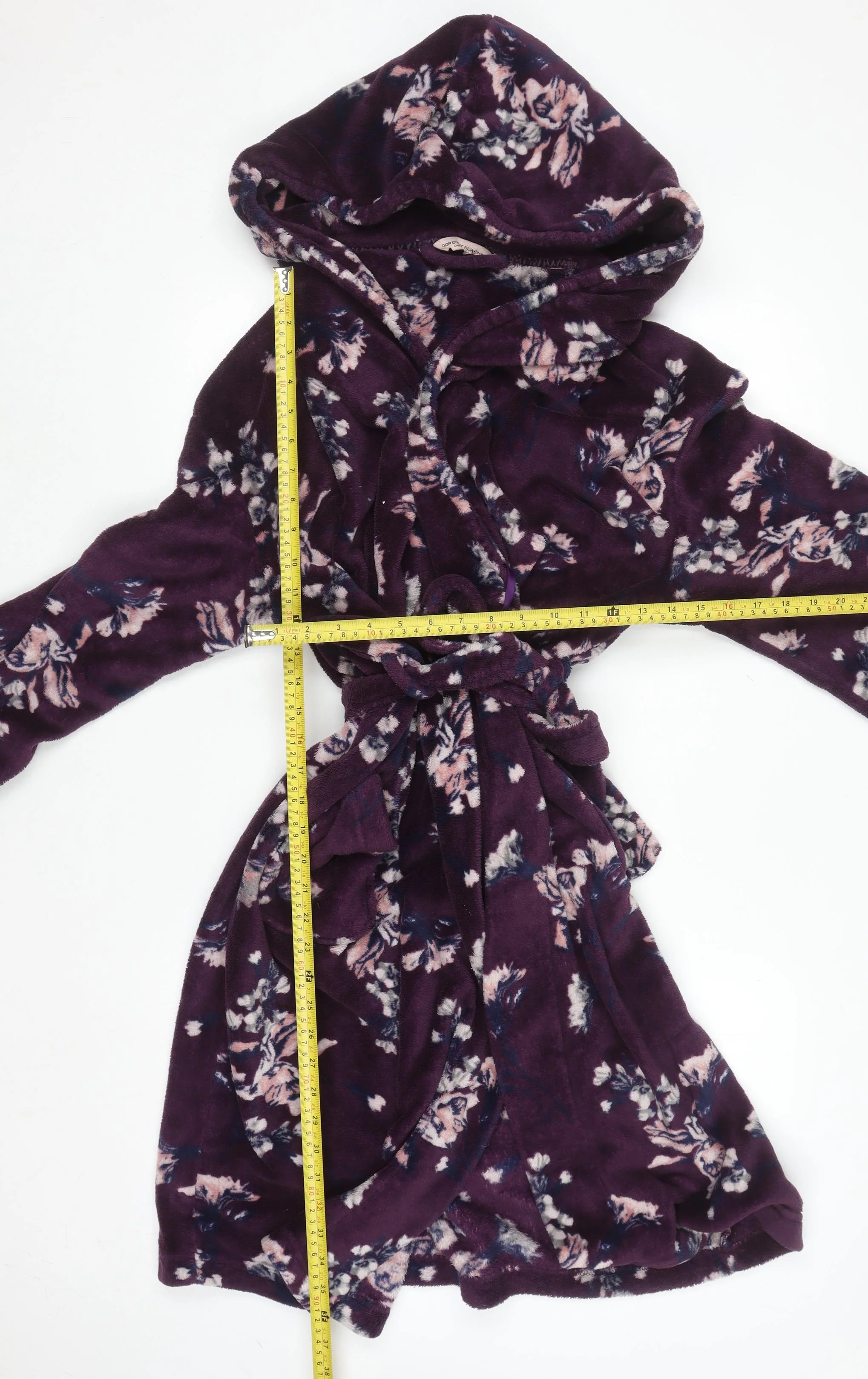 Dorothy Perkins Women's Purple Floral Hooded Fleece Robe L - Image 2