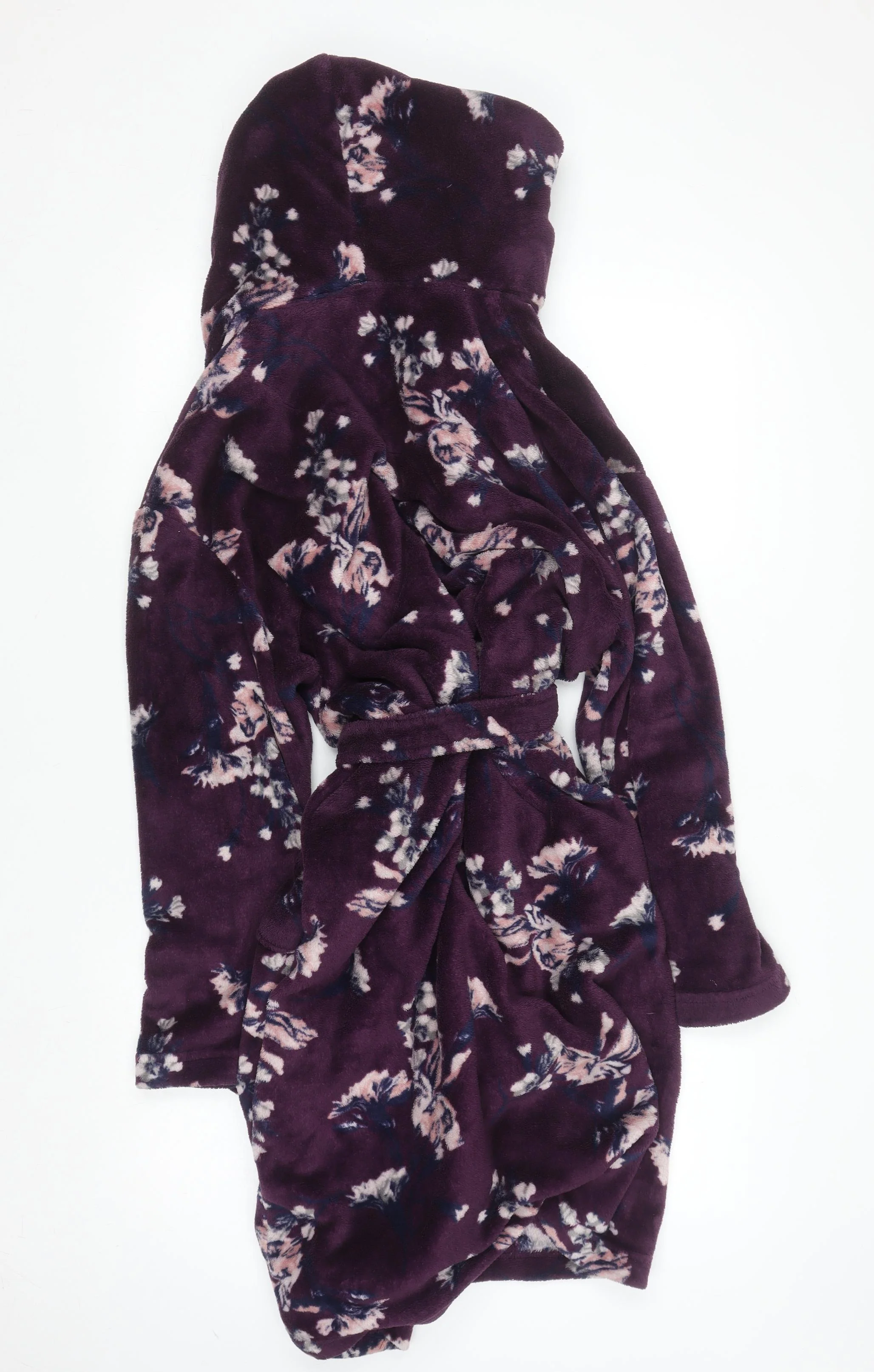 Dorothy Perkins Women's Purple Floral Hooded Fleece Robe L - Image 3