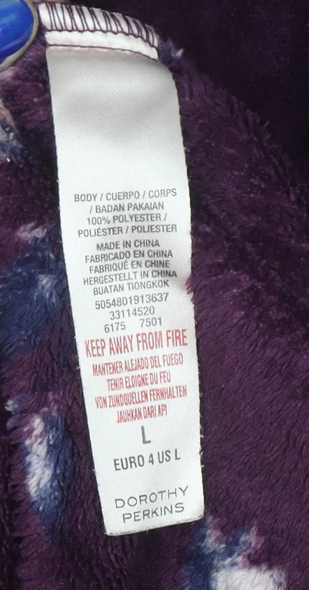 Dorothy Perkins Women's Purple Floral Hooded Fleece Robe L - Image 4