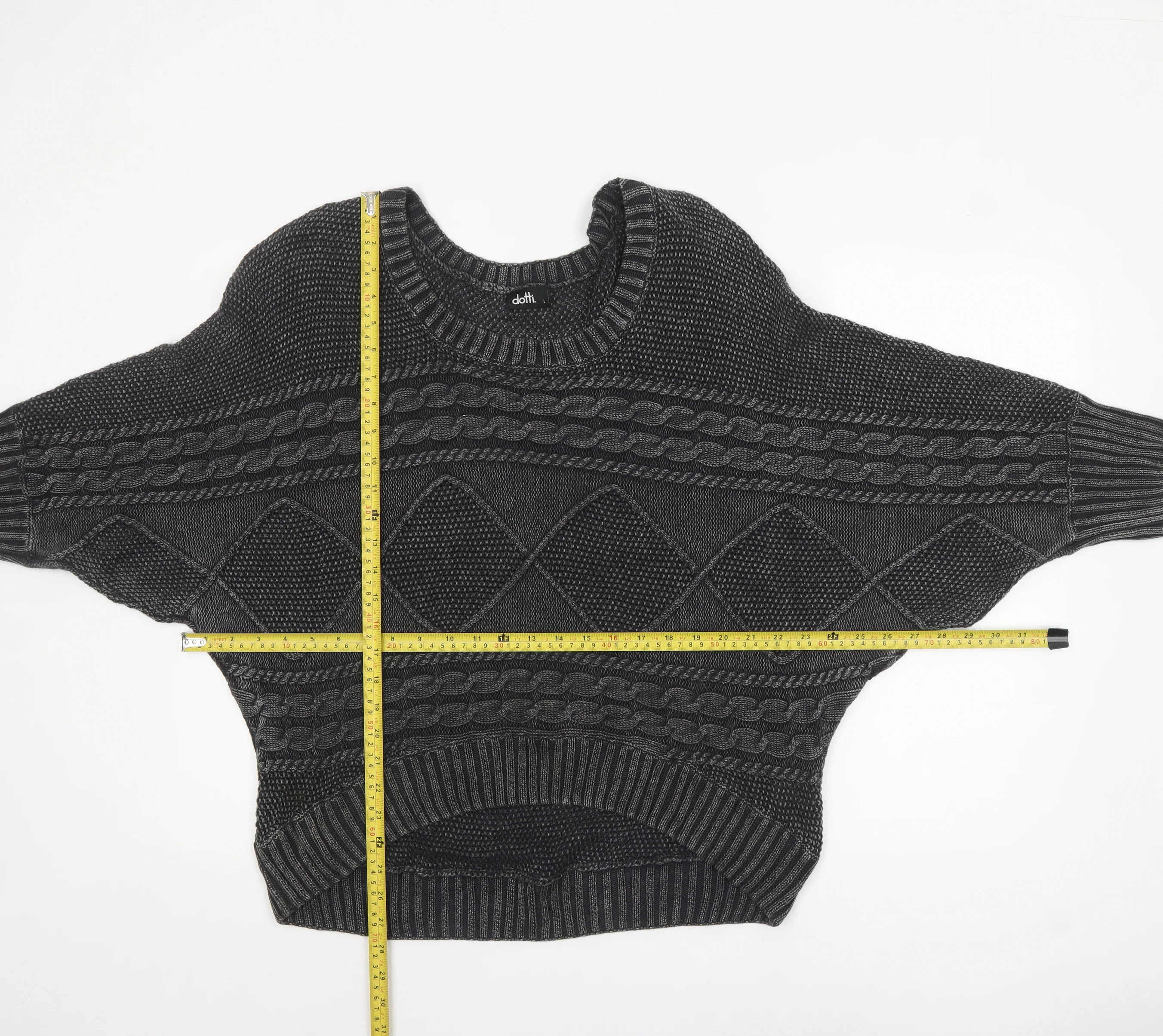 Dotti Women Grey Cable-Knit Cotton Relaxed Pullover Jumper Size L - Image 2