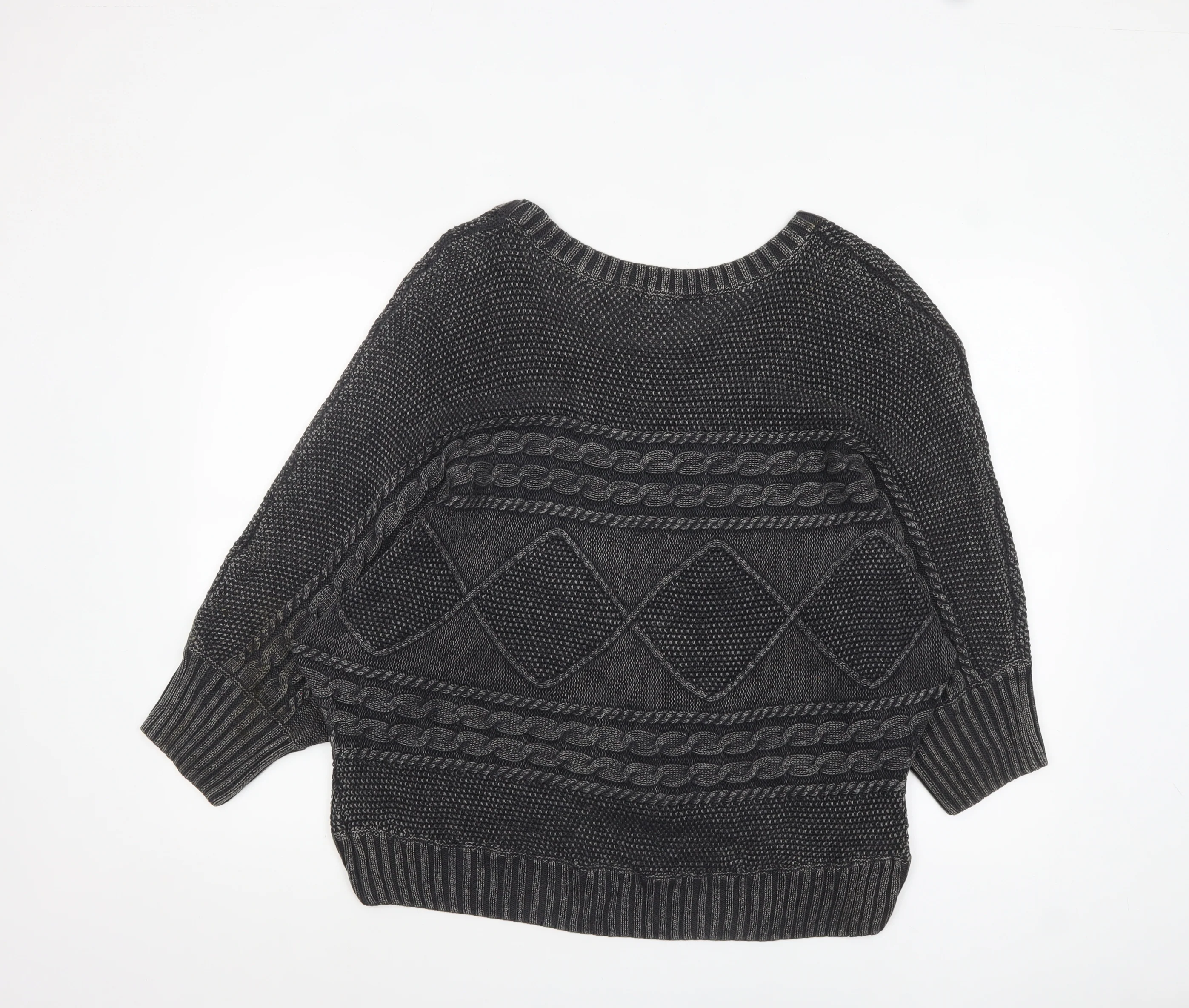 Dotti Women Grey Cable-Knit Cotton Relaxed Pullover Jumper Size L - Image 3