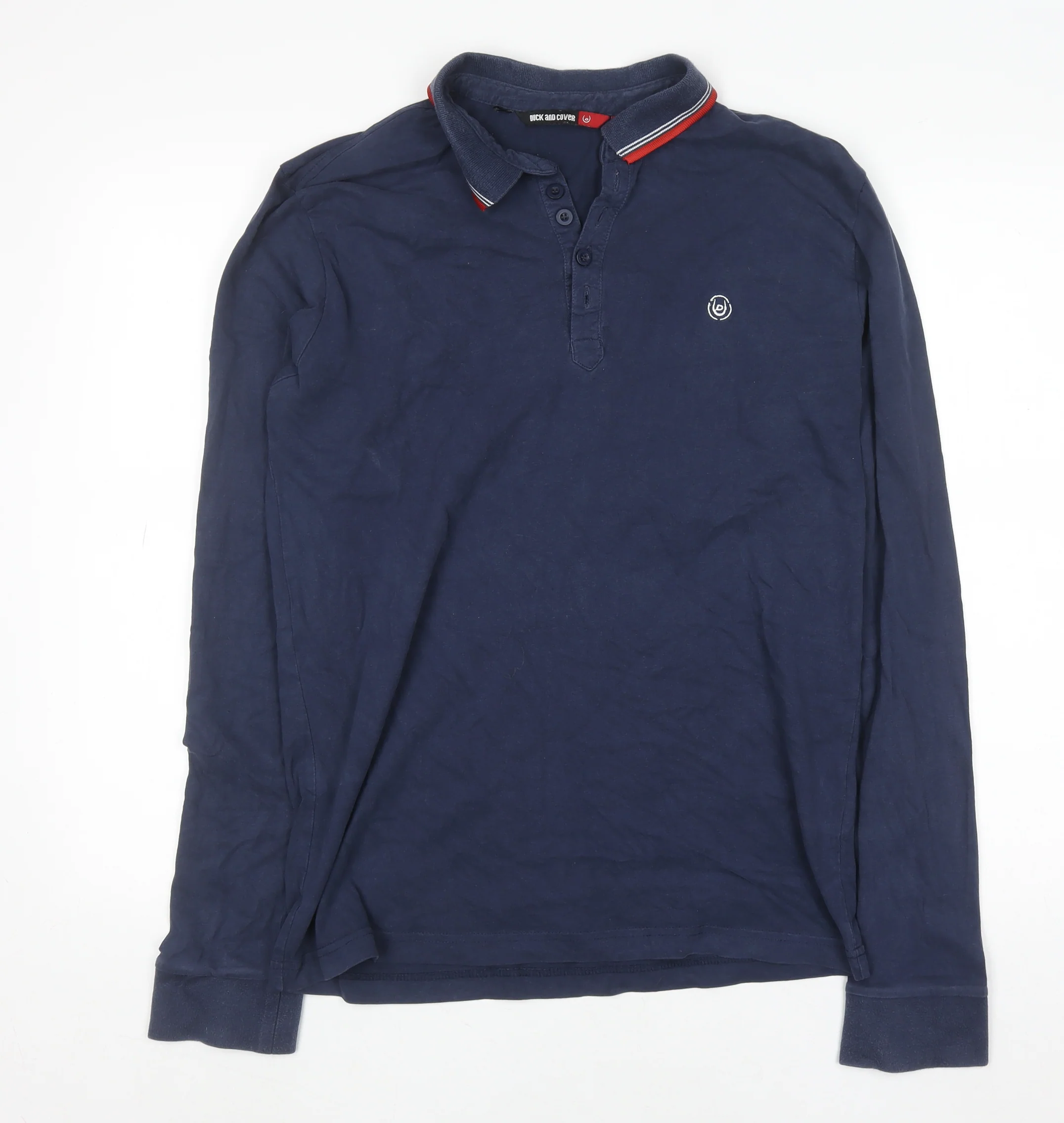 Duck and Cover Men's Blue Long Sleeve Cotton Polo Shirt Size L