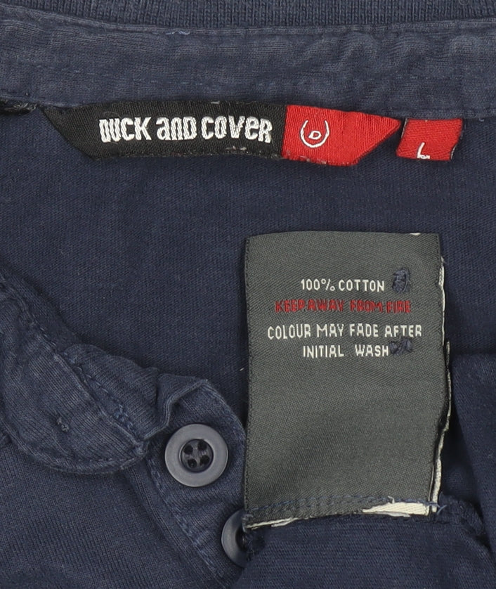 Duck and Cover Men's Blue Long Sleeve Cotton Polo Shirt Size L - Image 4