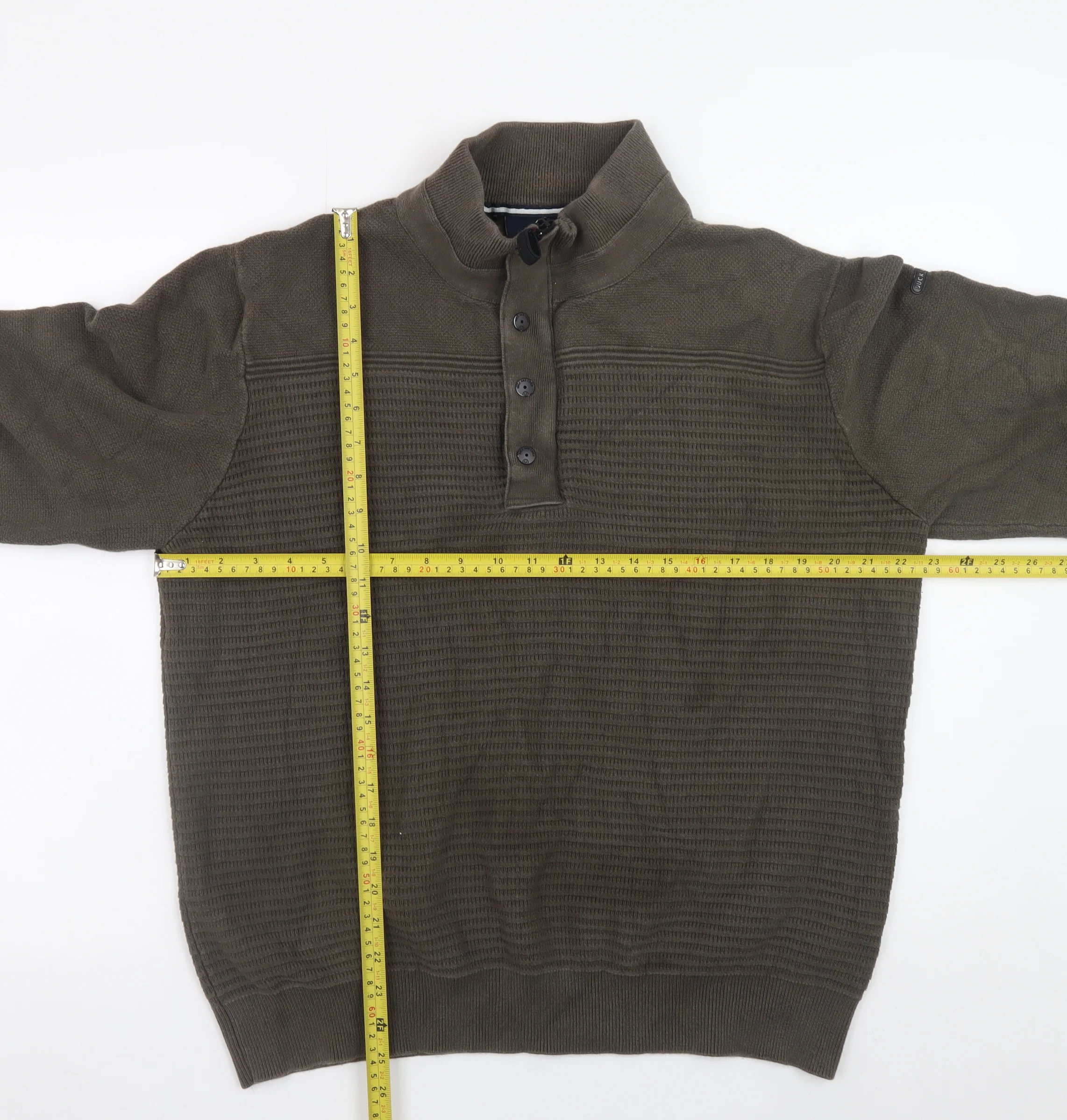 Duck and Cover Men's Green XL Henley Jumper High Neck Cotton Knit - Image 2