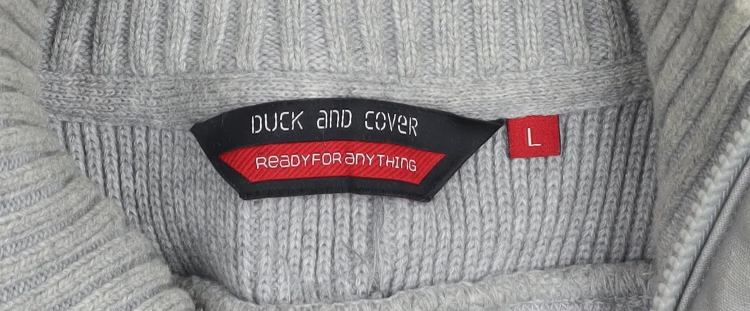 Duck and Cover Mens Grey High Neck Button Pullover Jumper L - Image 4