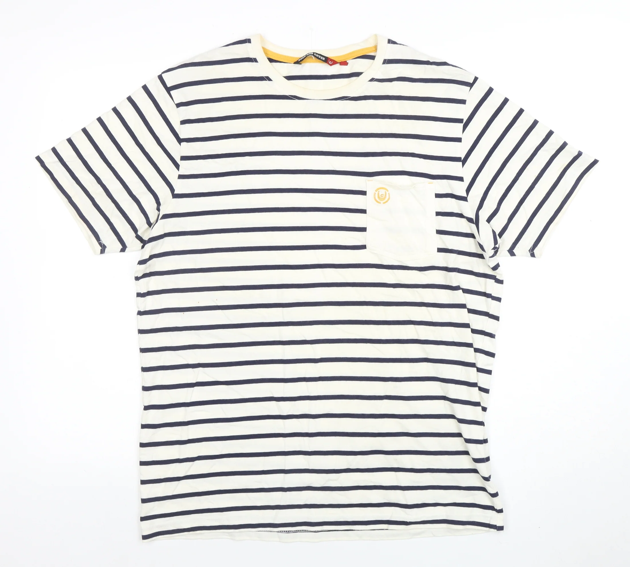 Duck and Cover Men's White Striped Cotton Crew Neck T-Shirt XL