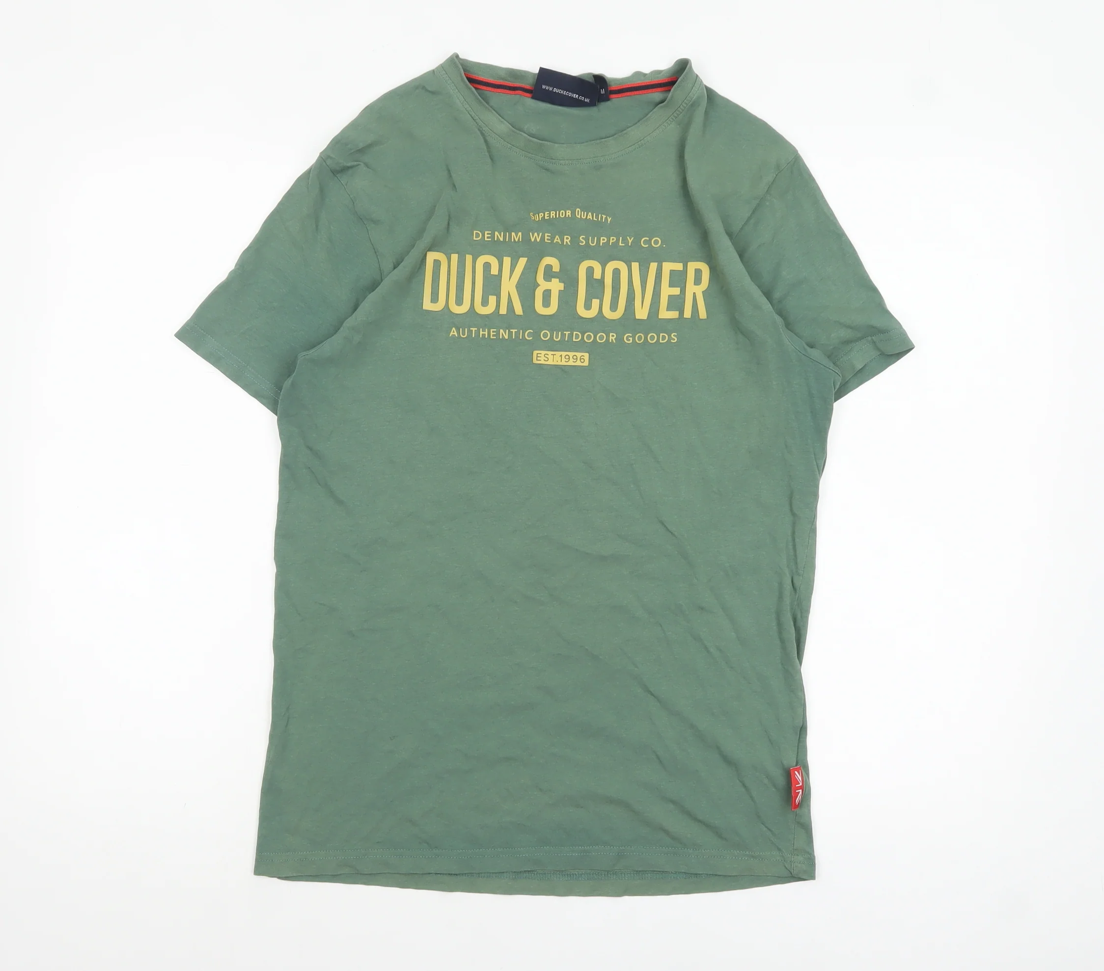 Duck & Cover Men's Green Graphic Printed Cotton T-Shirt M