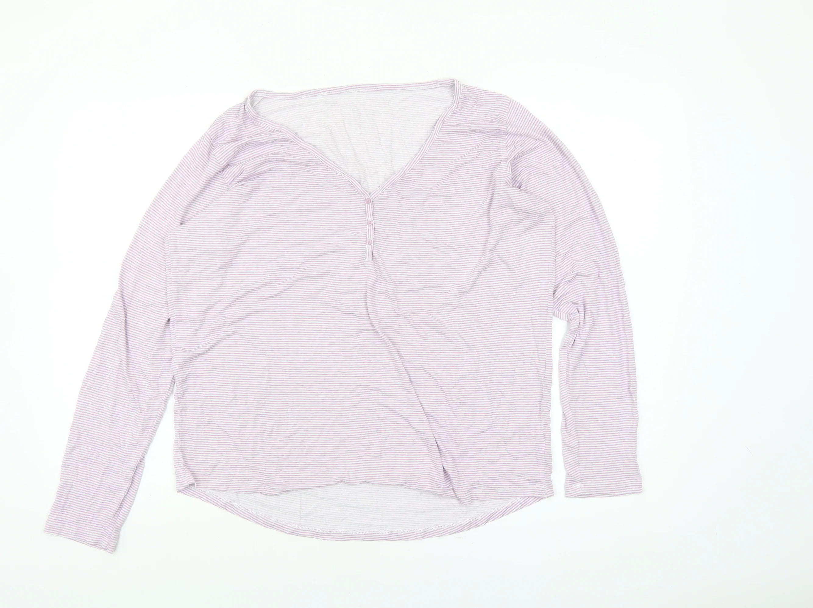 Dunnes Stores Women’s Pink Striped Long Sleeve V-Neck T-Shirt Size 14