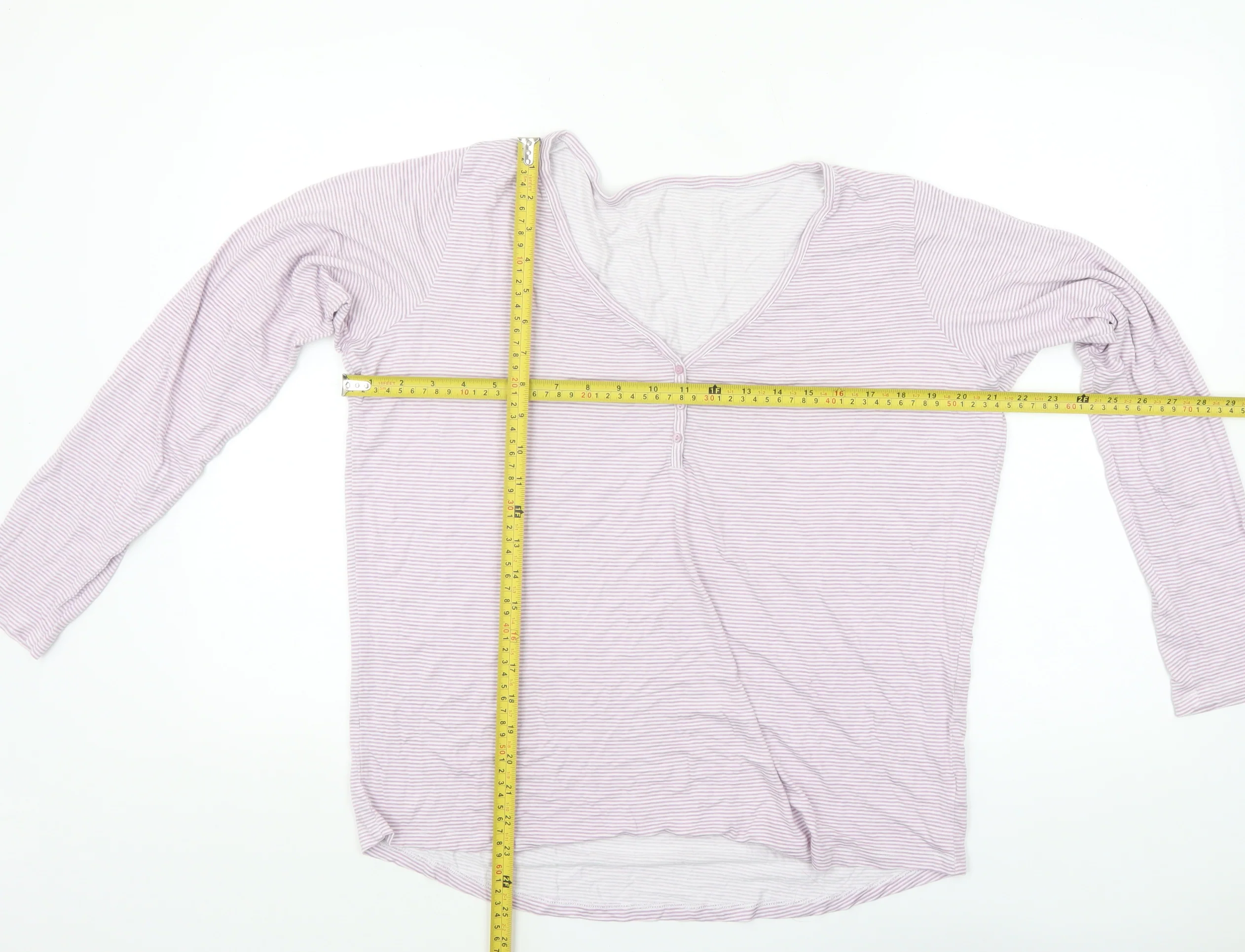 Dunnes Stores Women’s Pink Striped Long Sleeve V-Neck T-Shirt Size 14 - Image 2