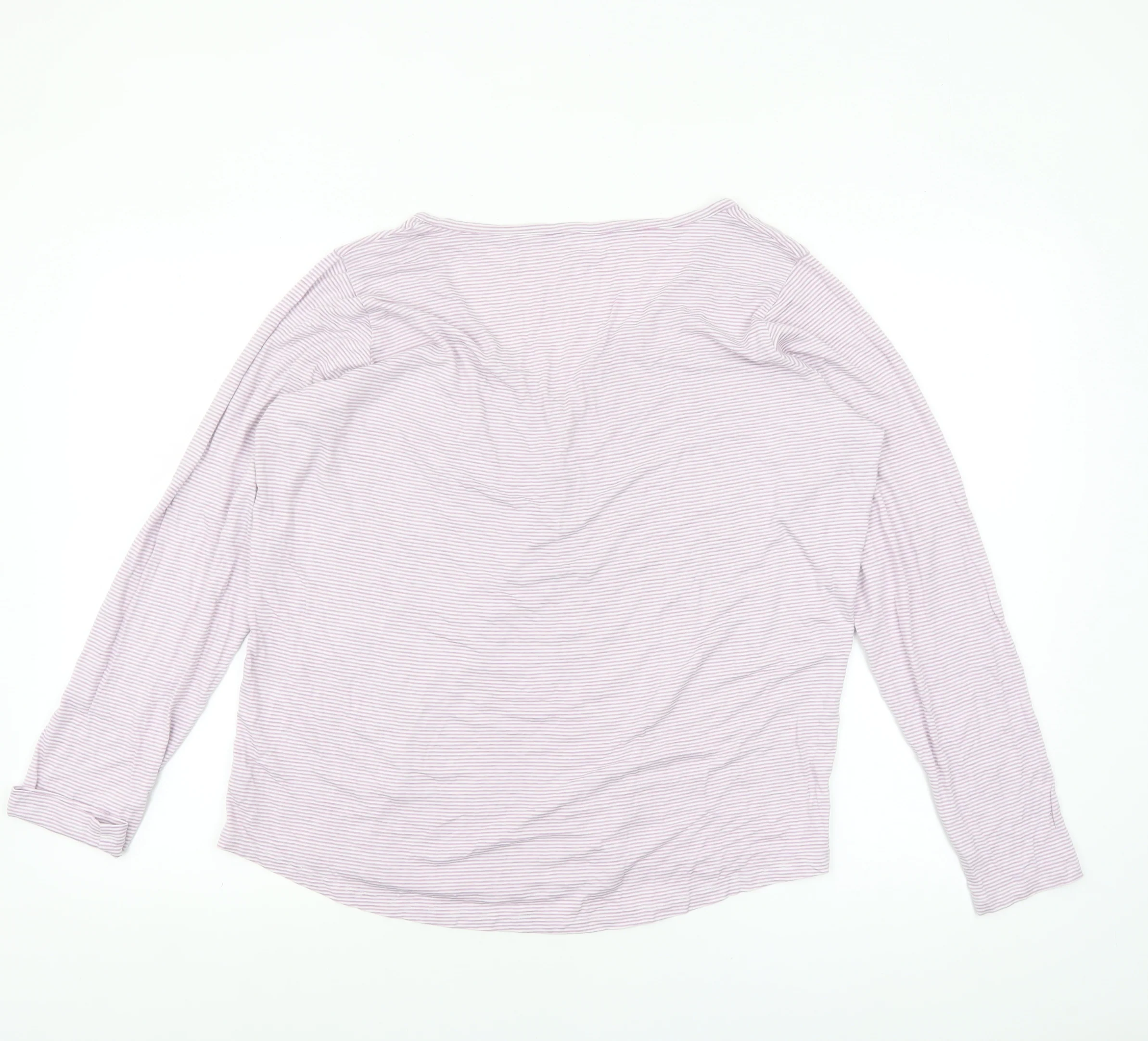 Dunnes Stores Women’s Pink Striped Long Sleeve V-Neck T-Shirt Size 14 - Image 3