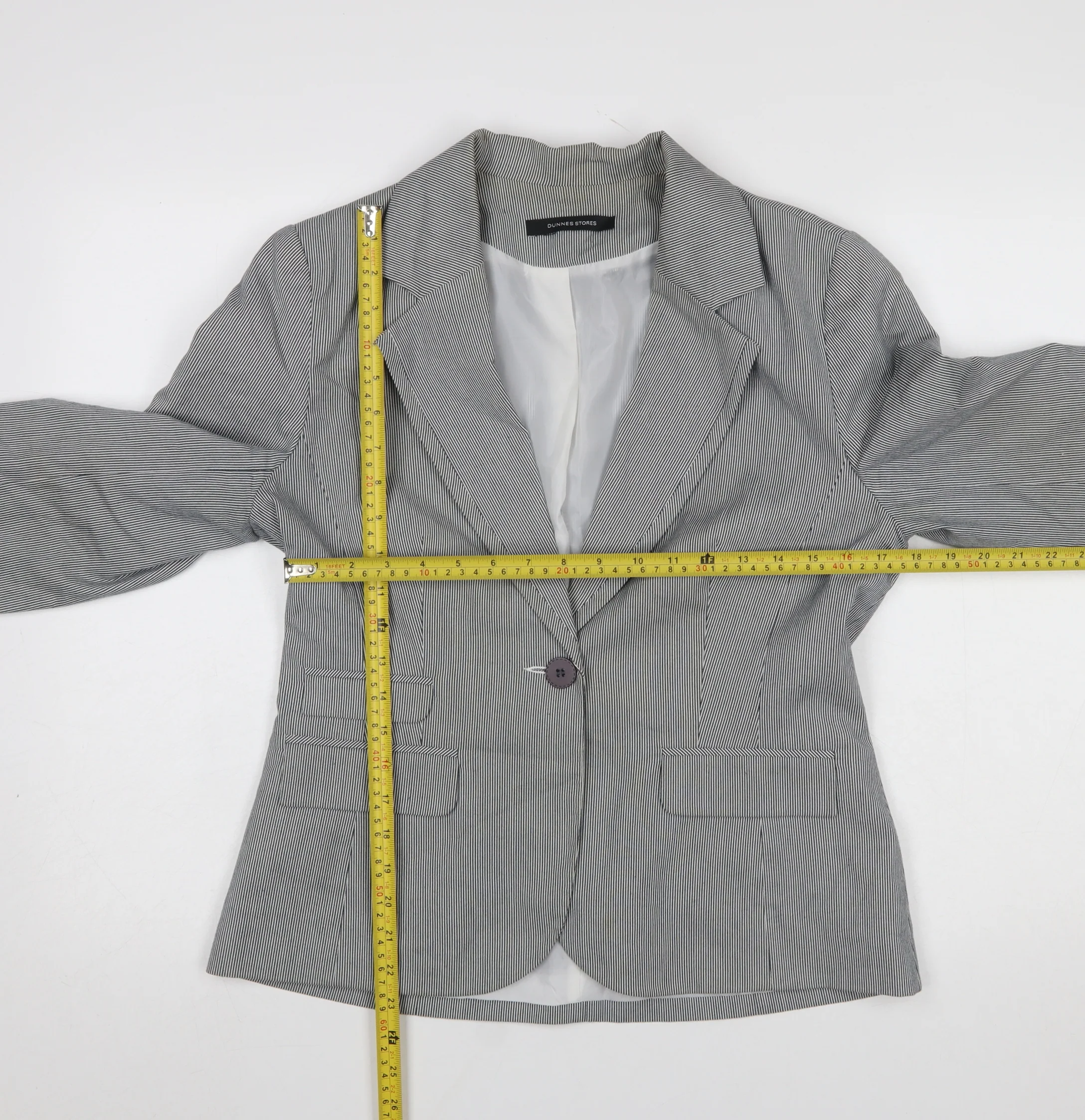 Dunnes Stores Women's Grey Pinstripe Blazer Size 14 Cotton Blend - Image 2