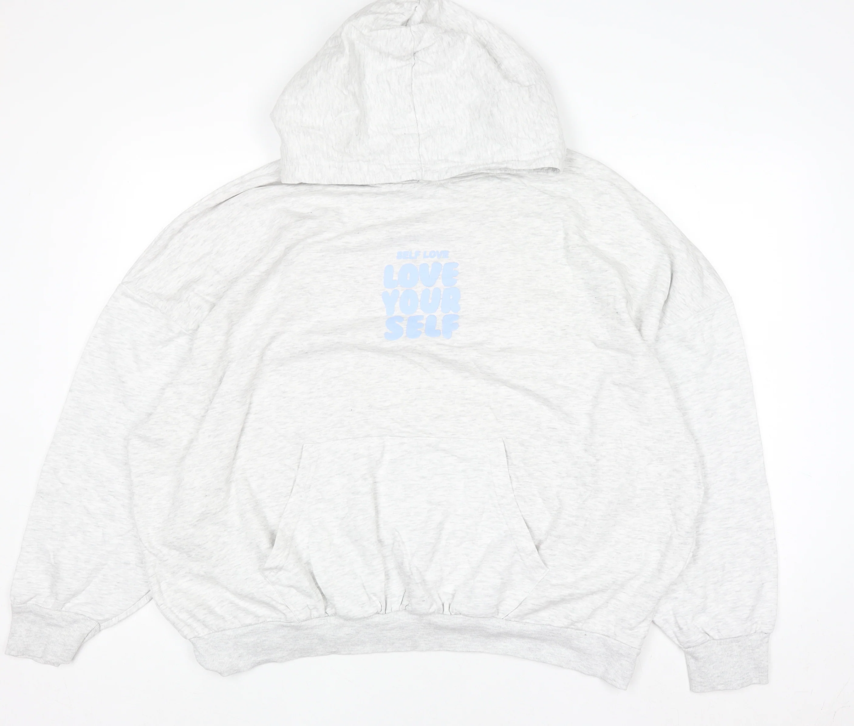 Dunnes Women Grey Hoodie XL Love Yourself Graphic Pullover Sweatshirt
