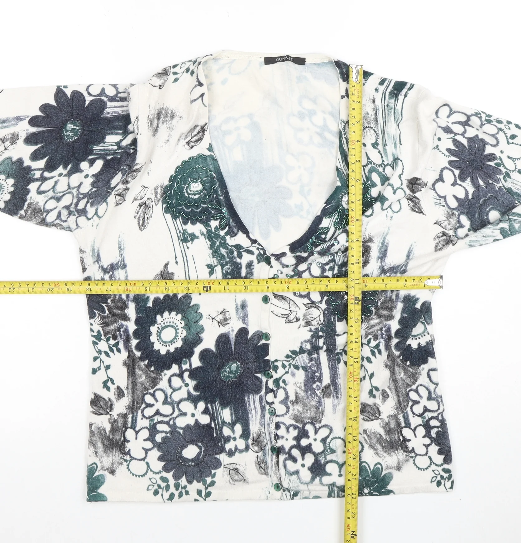 Dunnes Womens Green Floral V-Neck Button Cardigan Size 14 - Image 2