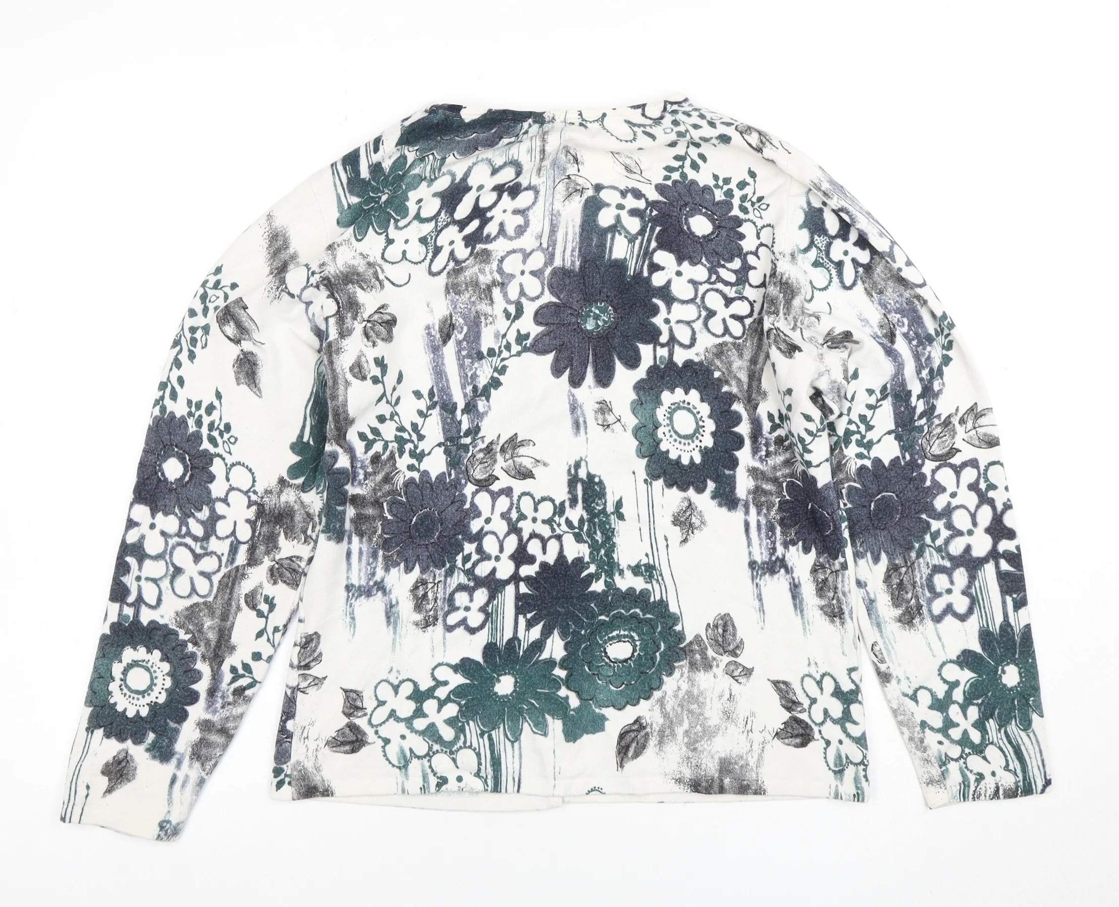 Dunnes Womens Green Floral V-Neck Button Cardigan Size 14 - Image 3