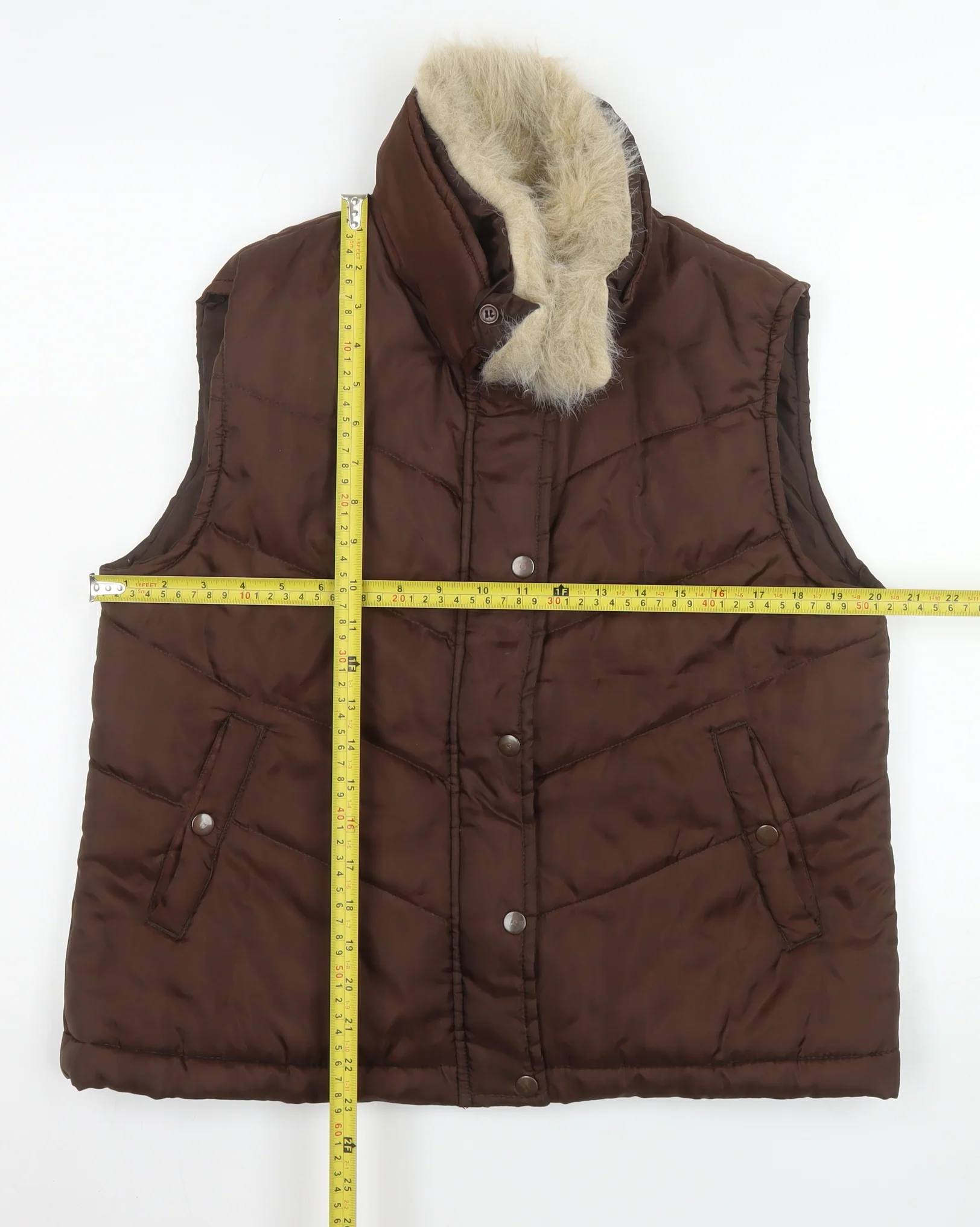 E-vie Women Brown Size 16 Puffer Fur Trim Sleeveless Waistcoat - Image 2
