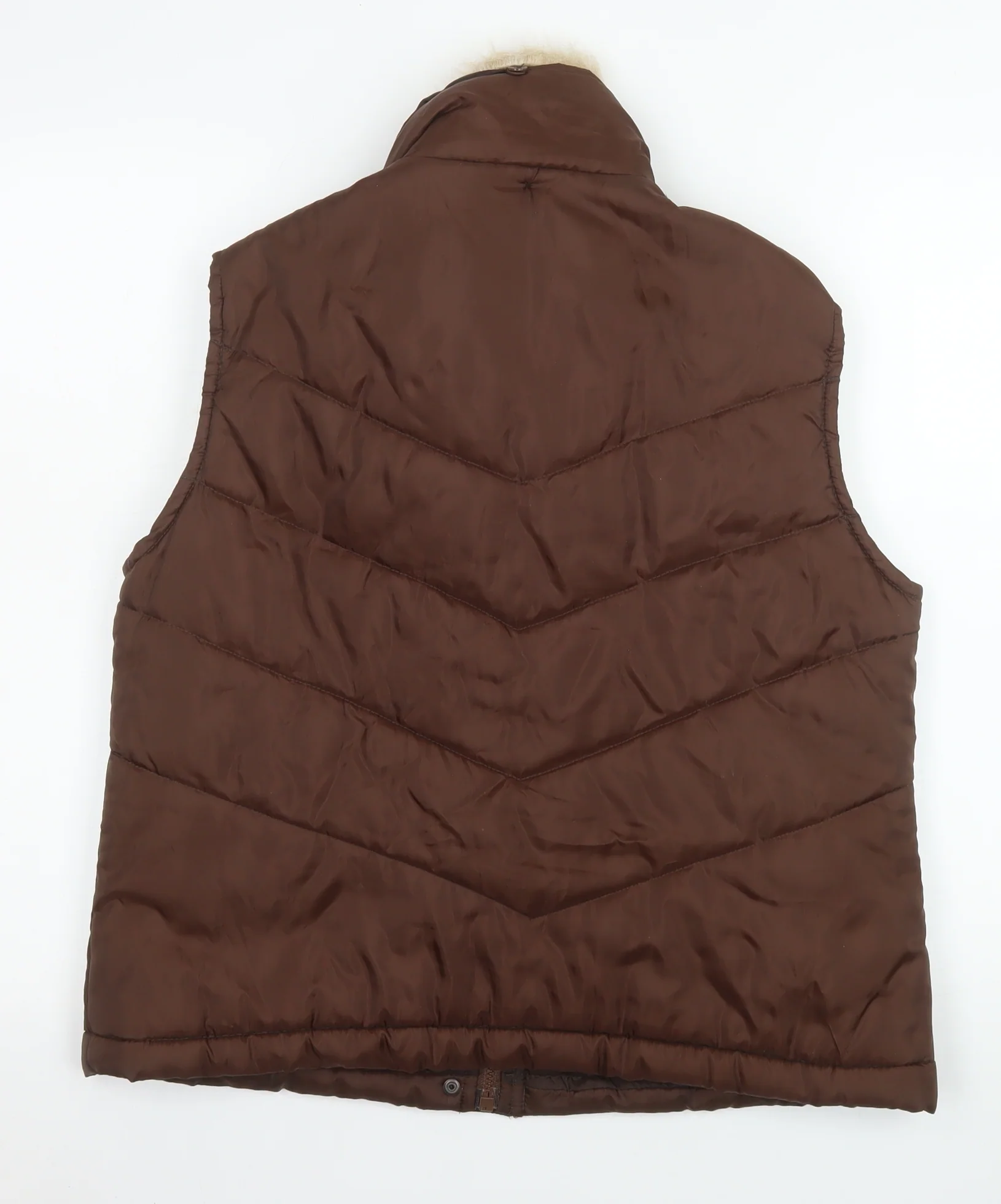 E-vie Women Brown Size 16 Puffer Fur Trim Sleeveless Waistcoat - Image 3