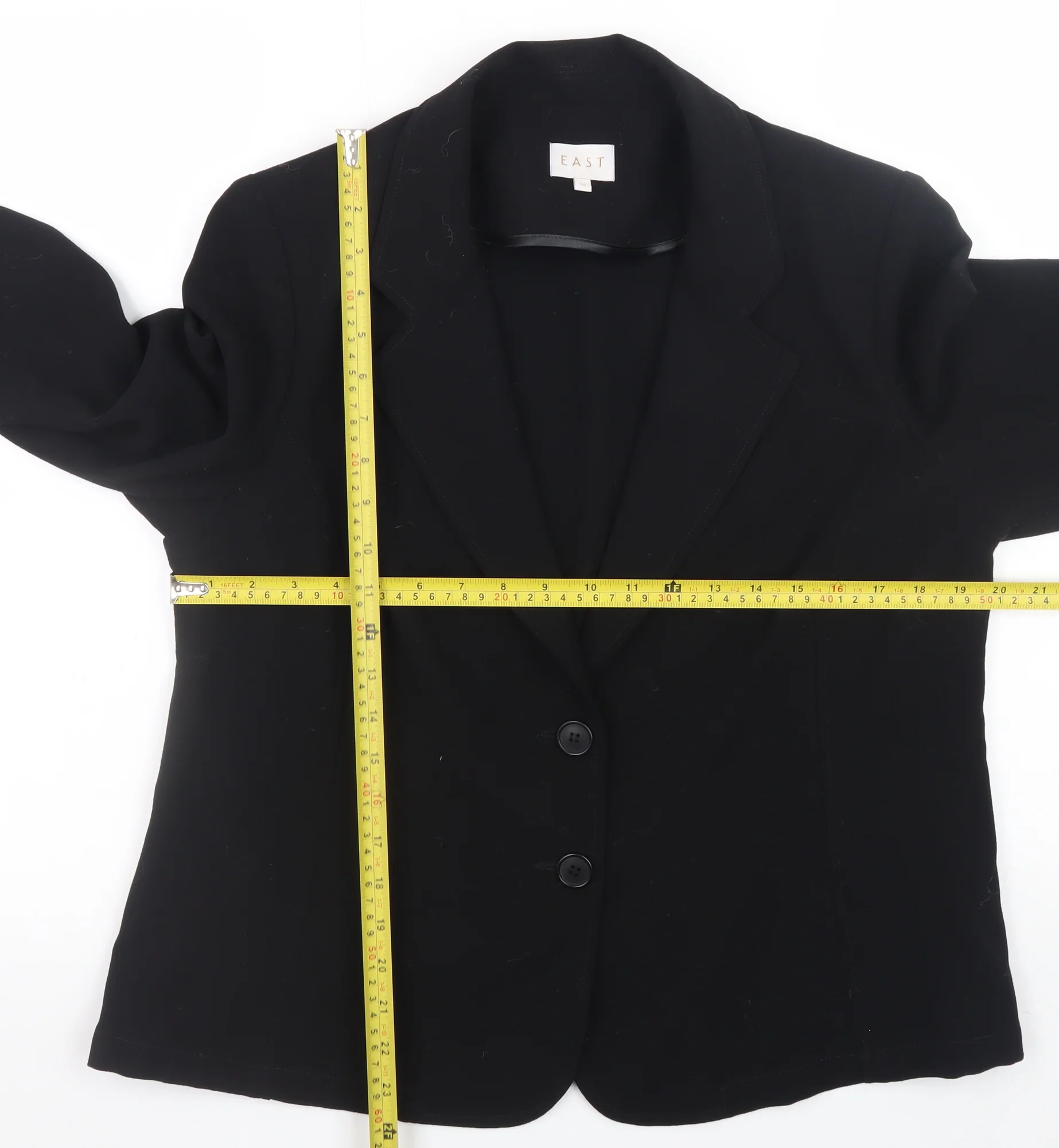 EAST Women Black Blazer Size 16 Regular Fit Formal Jacket - Image 2