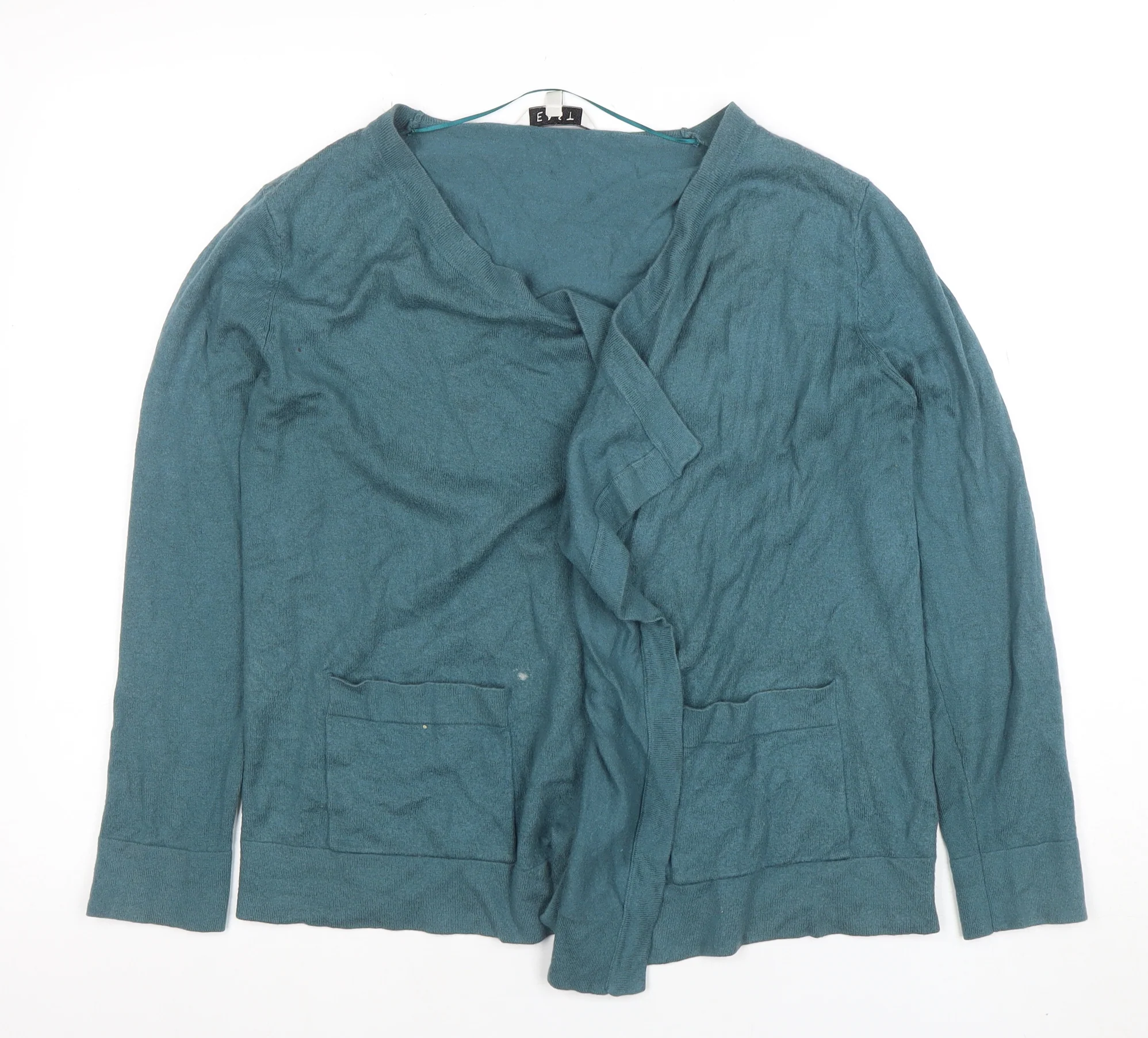 EAST Women Green Size 14 V-Neck Long Sleeve Knit Cardigan