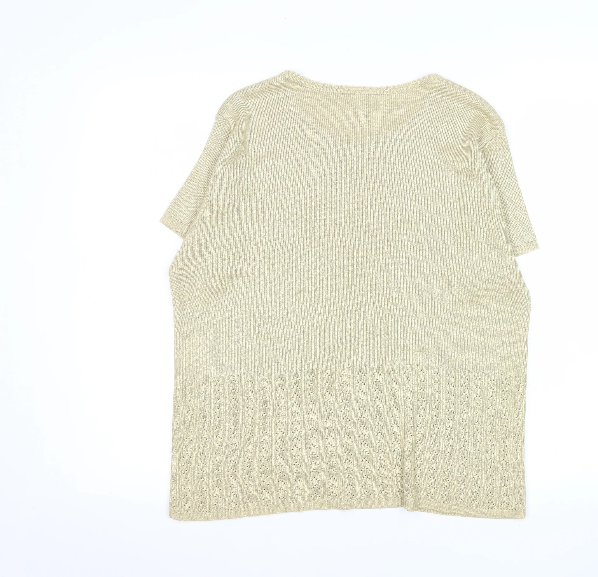 Eastex Women Beige Knit Short Sleeve T-Shirt L - Image 3
