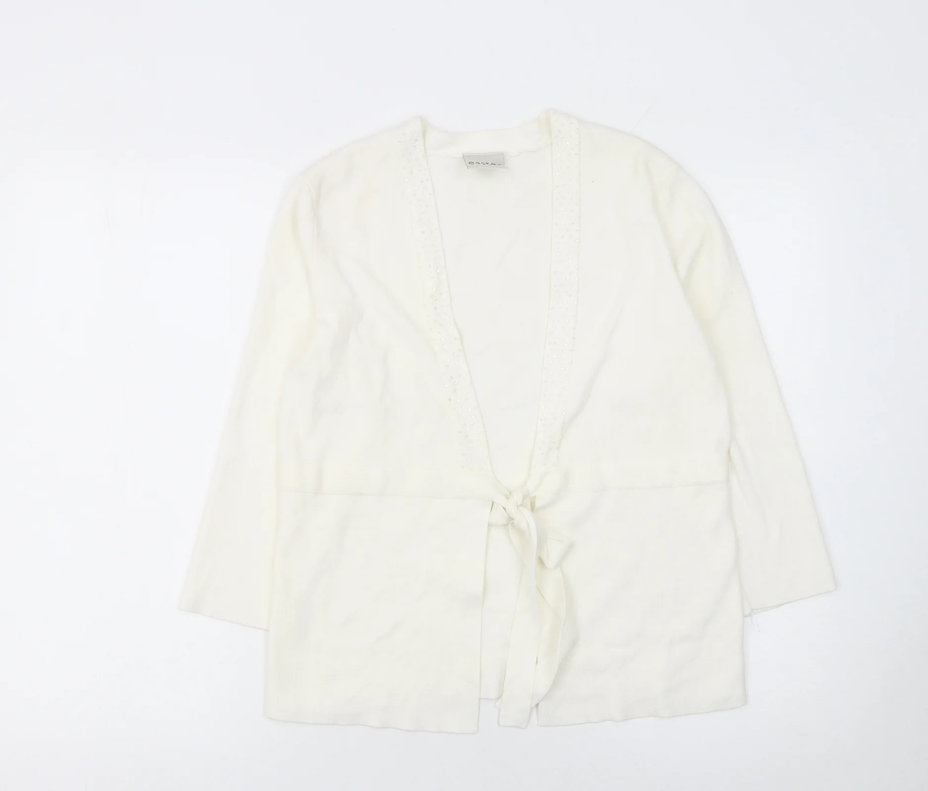 Eastex Women Ivory Size 10 Tie Front Long Sleeve Cardigan