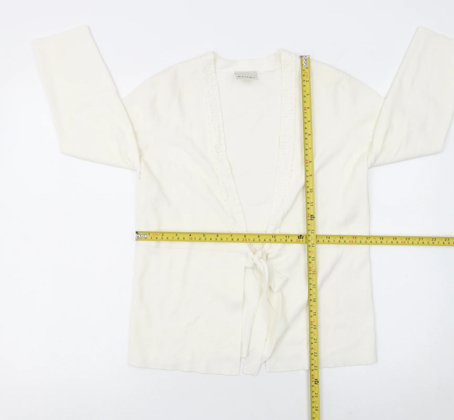 Eastex Women Ivory Size 10 Tie Front Long Sleeve Cardigan - Image 2
