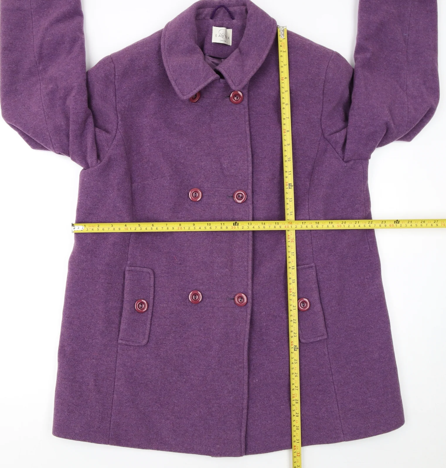 Eastex Women Purple Wool Blend Mid-Length Pea Coat Size 16 - Image 2