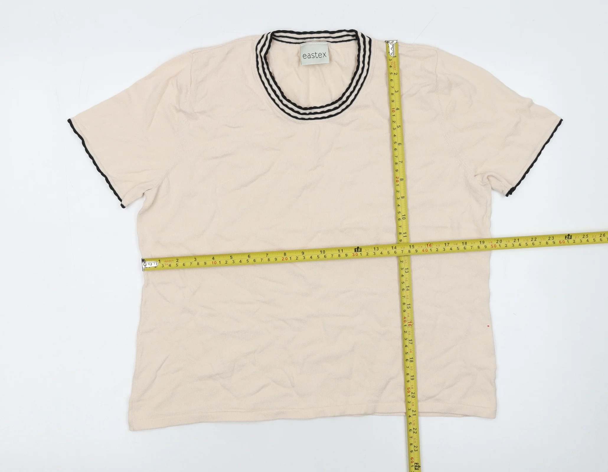 Eastex Women’s Beige Short Sleeve Cotton Knit Jumper Size 14 - Image 2