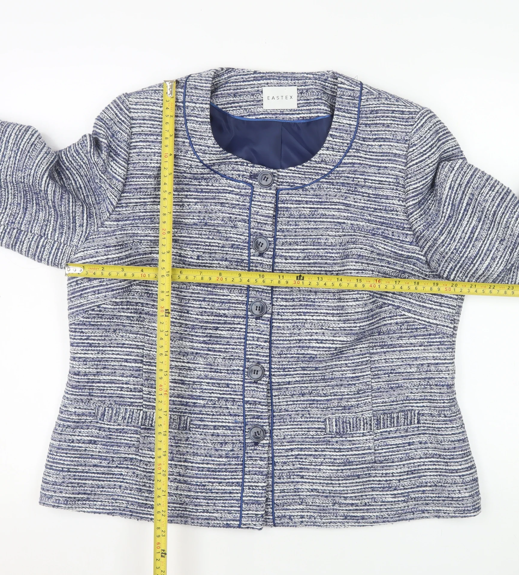 Eastex Women’s Blue Striped Woven Lined Blazer Jacket Size 16 - Image 2