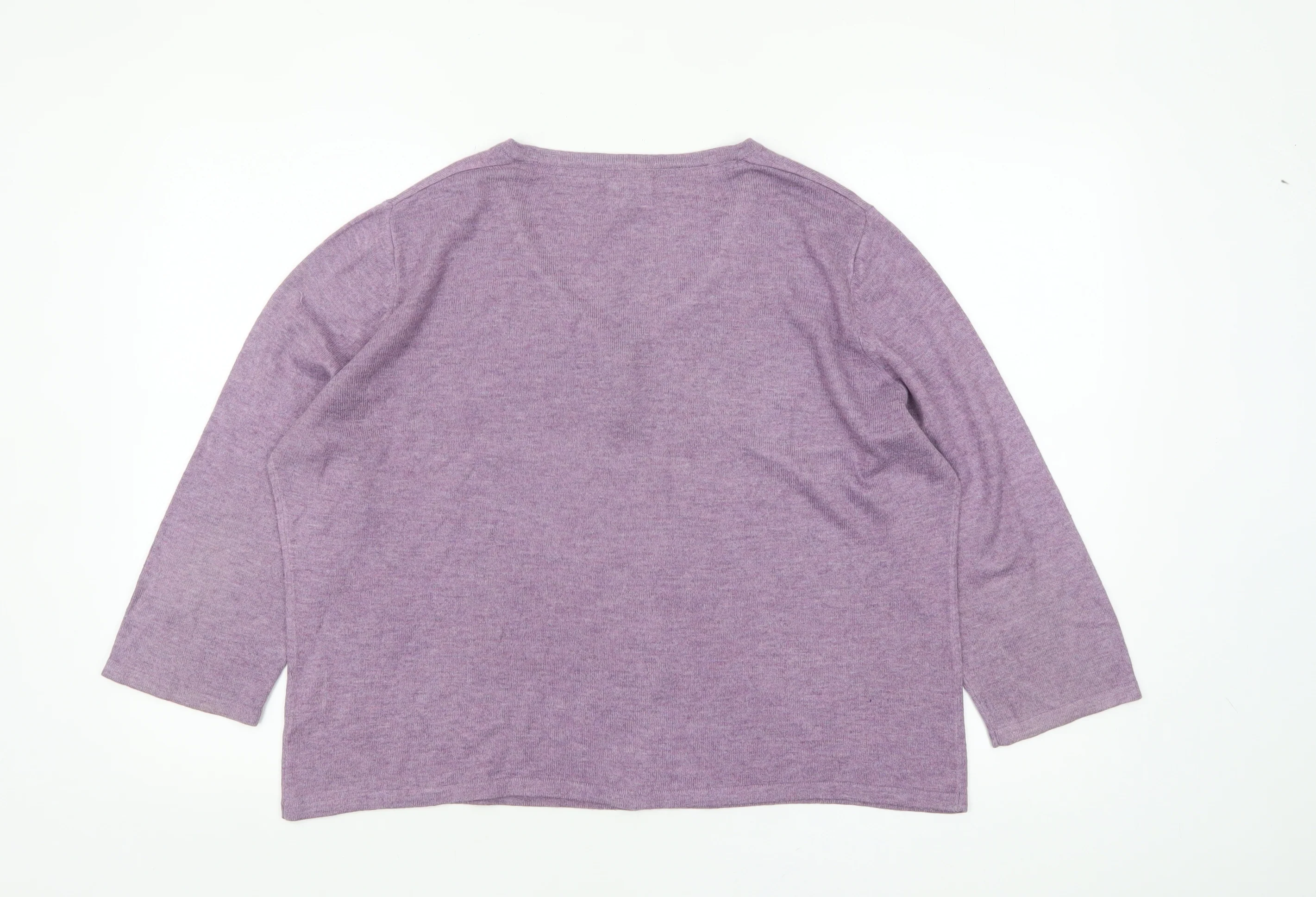 Eastex Women’s Purple Henley Knit Jumper Size 18 V-Neck 3/4 Sleeve - Image 3