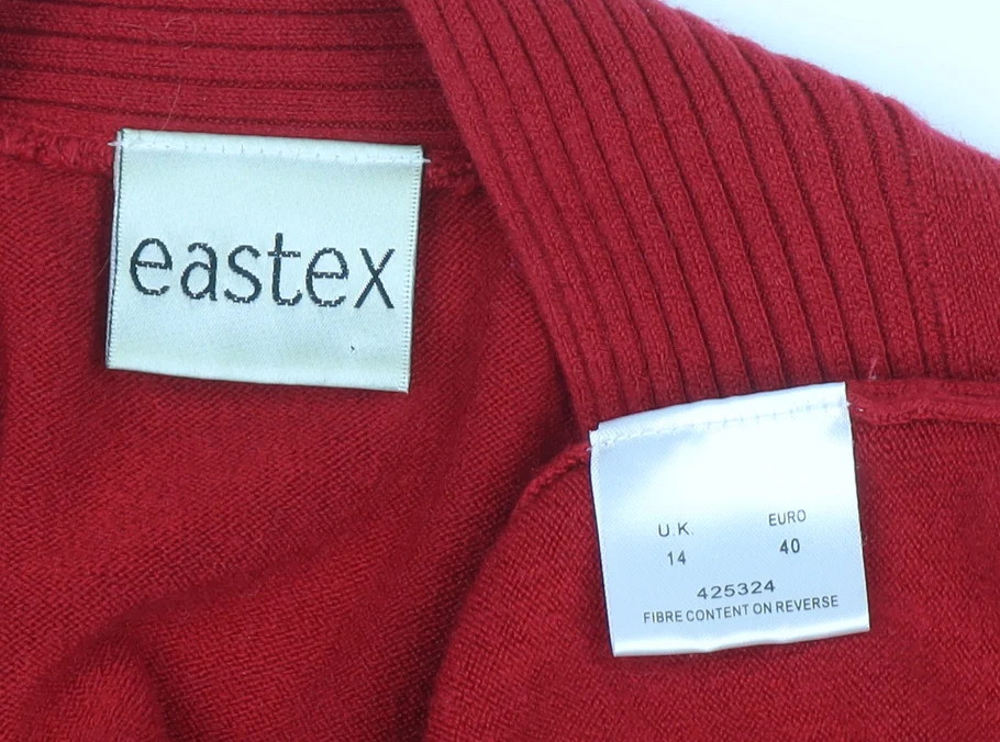Eastex Women’s Red Tie Front Knit Cardigan UK 14 3/4 Sleeve - Image 5