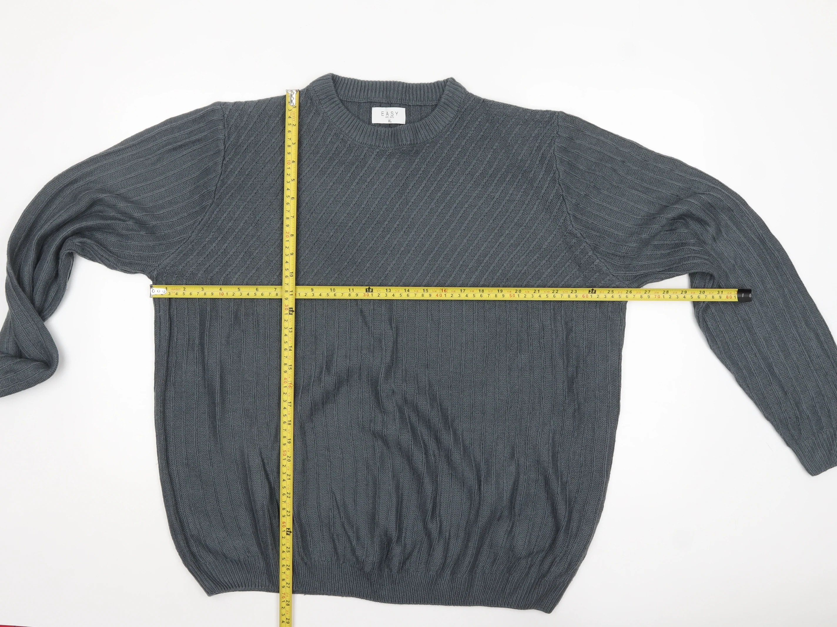 EASY Men’s Grey Cable Knit Acrylic Pullover Jumper XL - Image 2