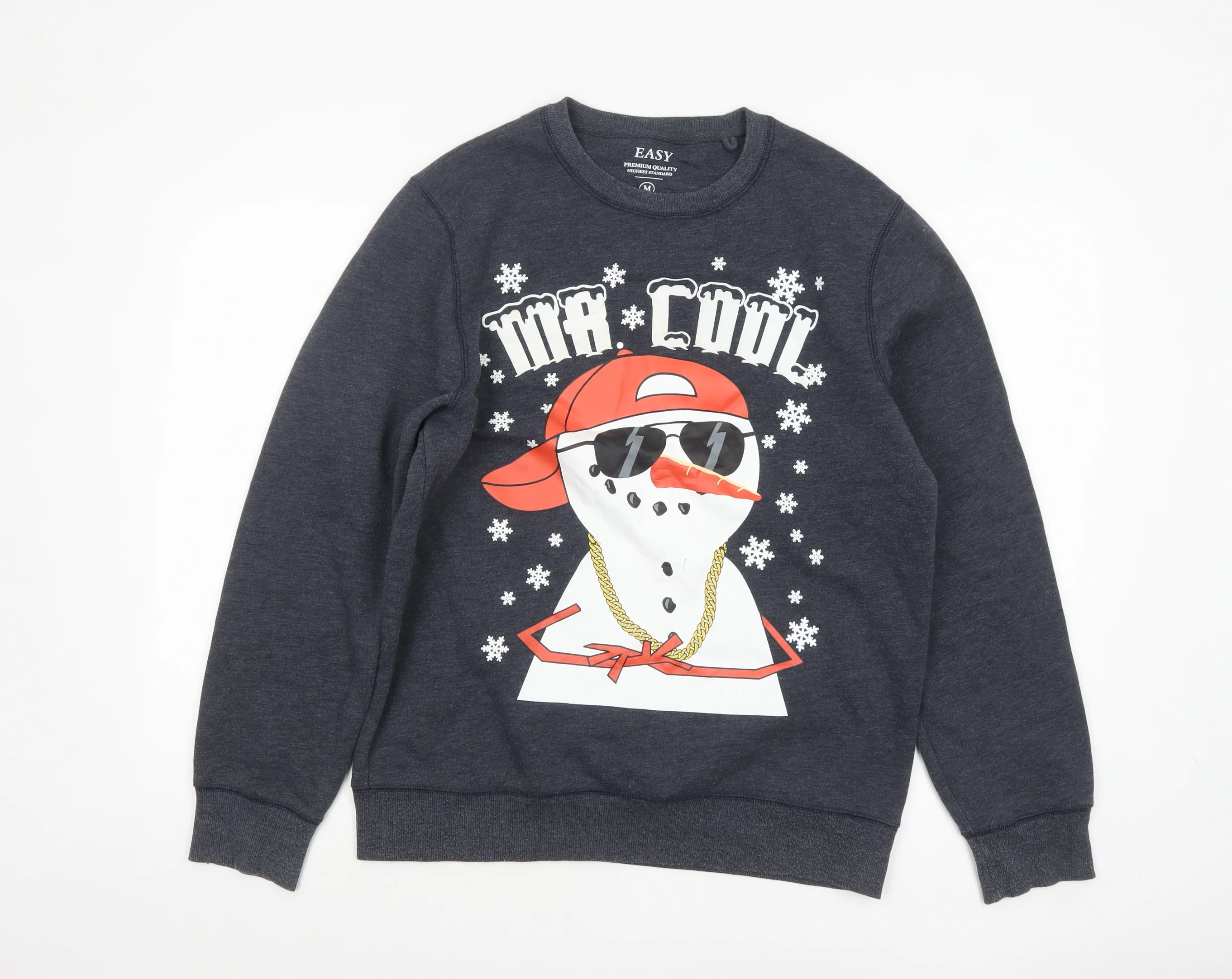 Easy Men’s Grey Christmas Snowman Graphic Pullover Sweatshirt M