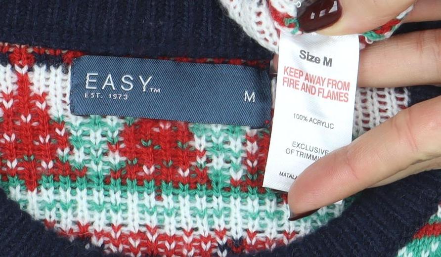 EASY Men’s Multicoloured Christmas Pullover Jumper M Crew Neck Knit - Image 4