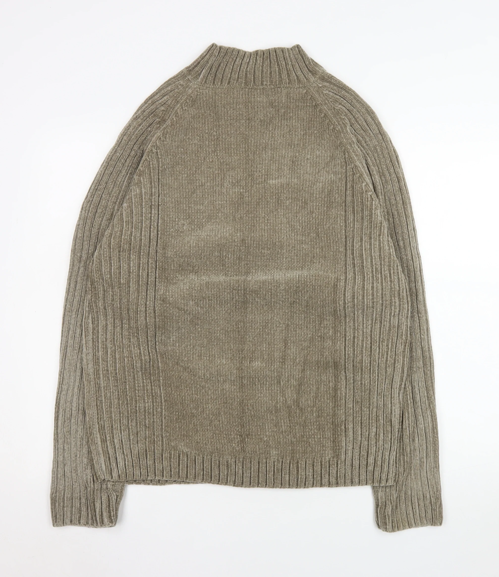 EASY Mens Beige High Neck Ribbed Knit Pullover Jumper Size M - Image 3