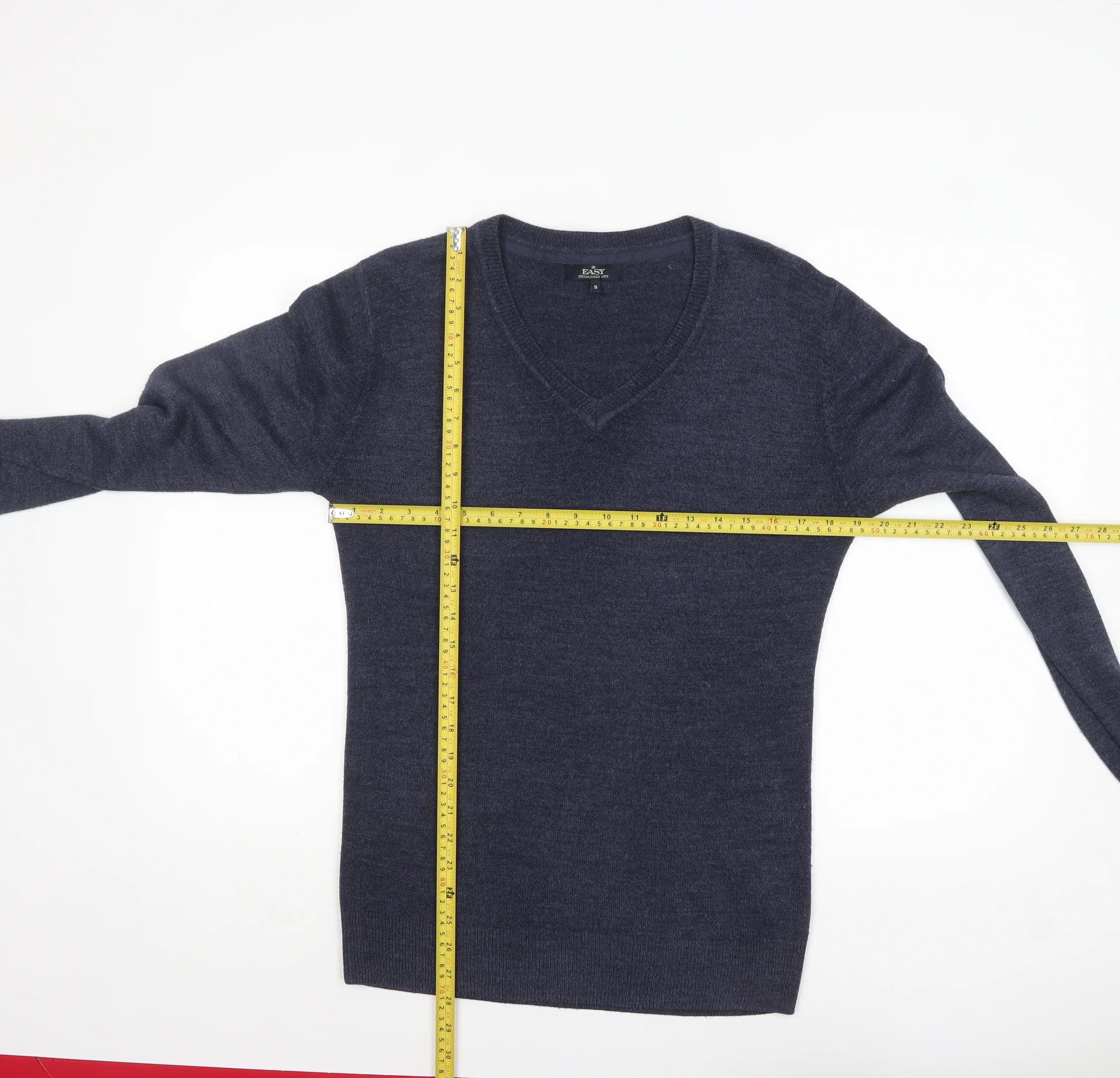Easy Men's Blue V-Neck Acrylic Pullover Jumper Size S - Image 2