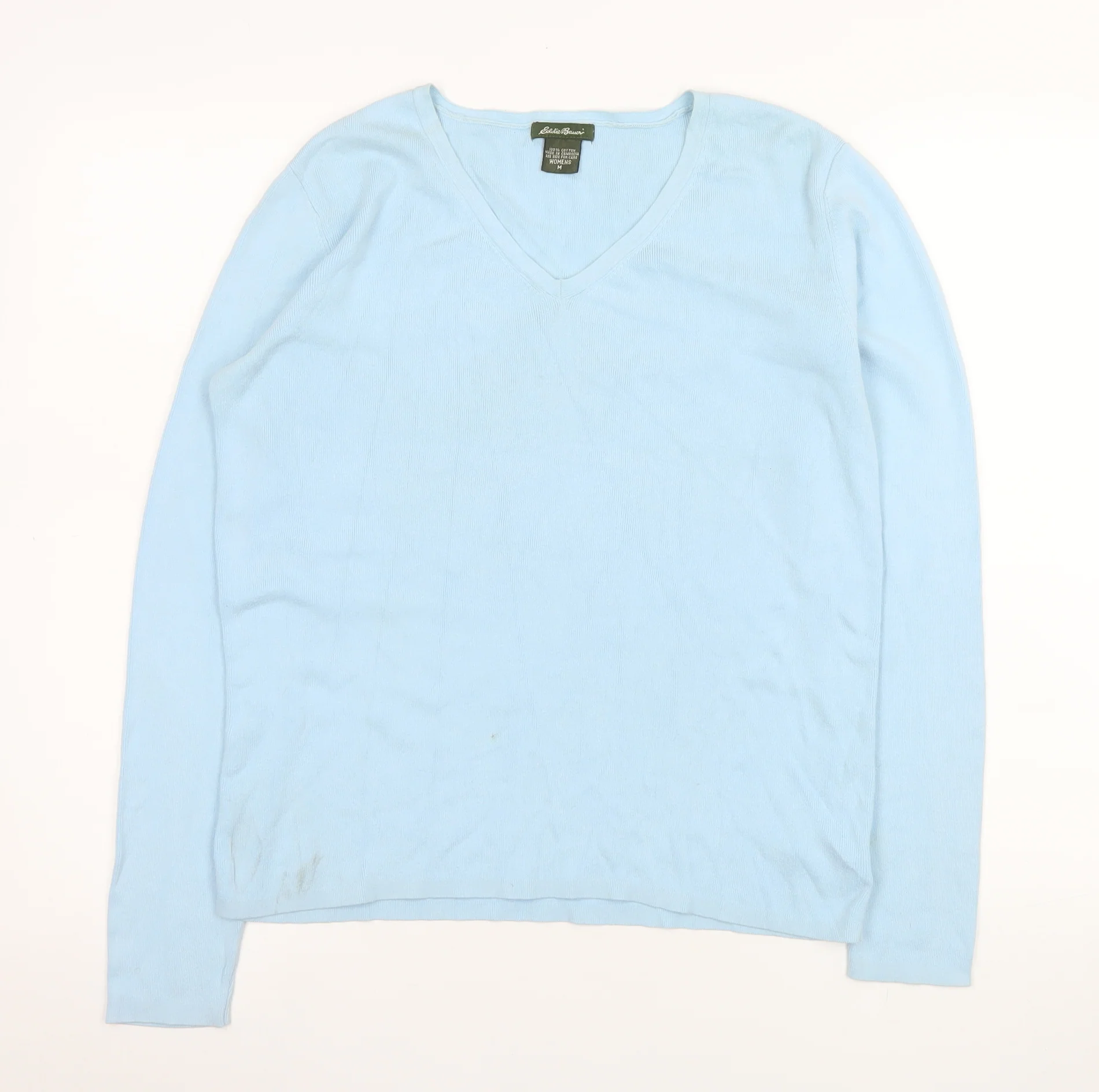 Eddie Bauer Womens Blue Cotton V-Neck Long Sleeve Pullover Jumper M