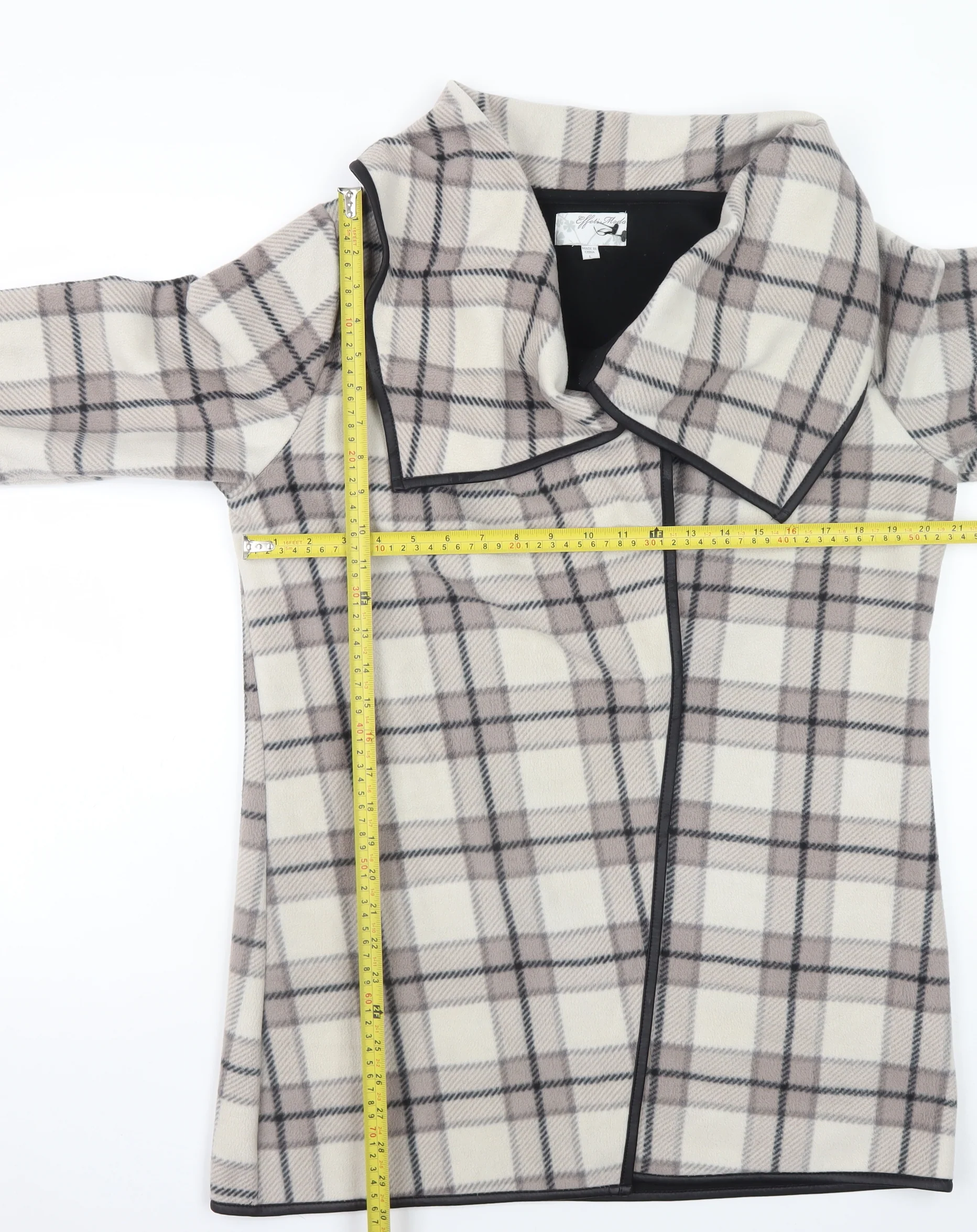 Effeti Modo Women Beige Check Mid-Length Overcoat Size L - Image 2
