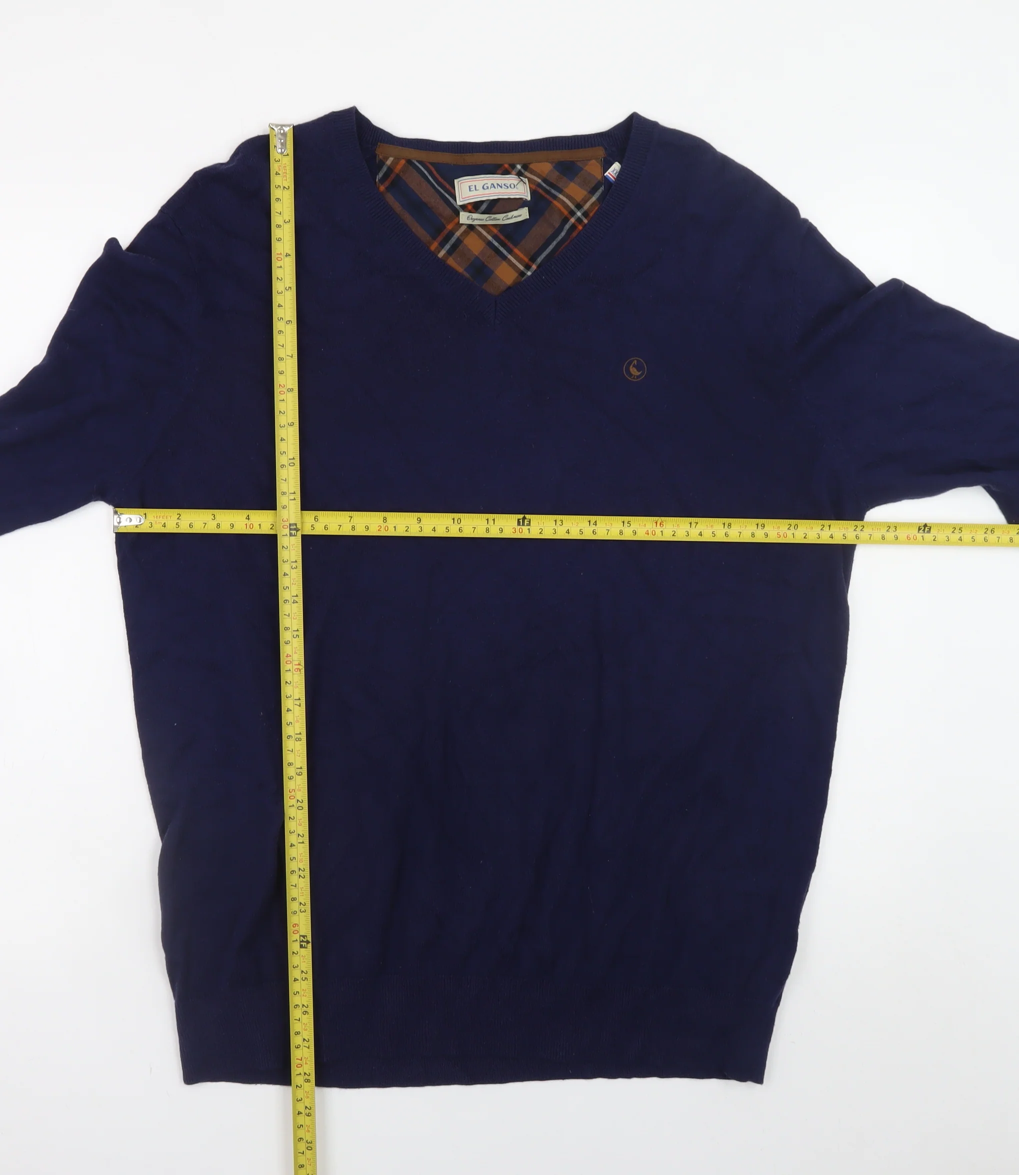 El Ganso Men's Blue 2XL Cotton Cashmere V-Neck Jumper with Elbow Patches - Image 2