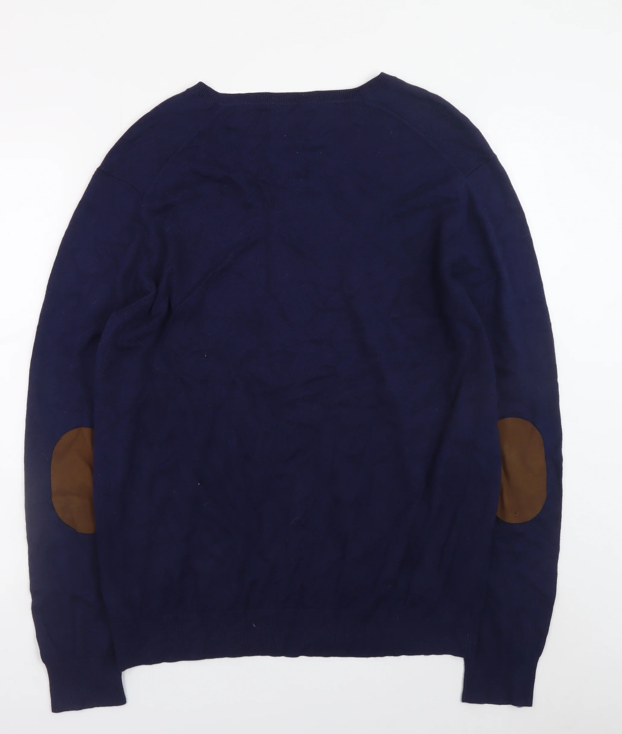 El Ganso Men's Blue 2XL Cotton Cashmere V-Neck Jumper with Elbow Patches - Image 3