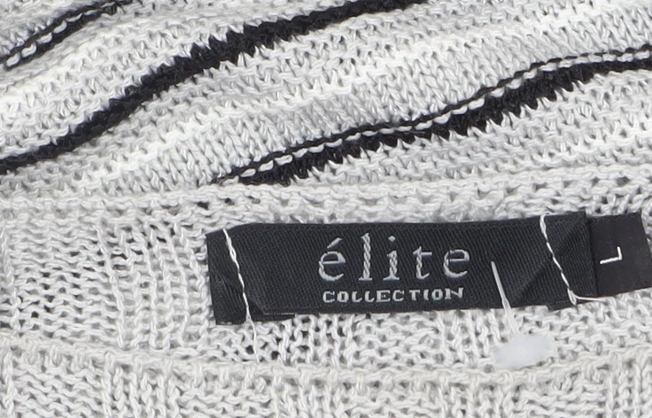 Elite Collection Women Grey Striped 3/4 Sleeve Pullover Jumper Size L - Image 5