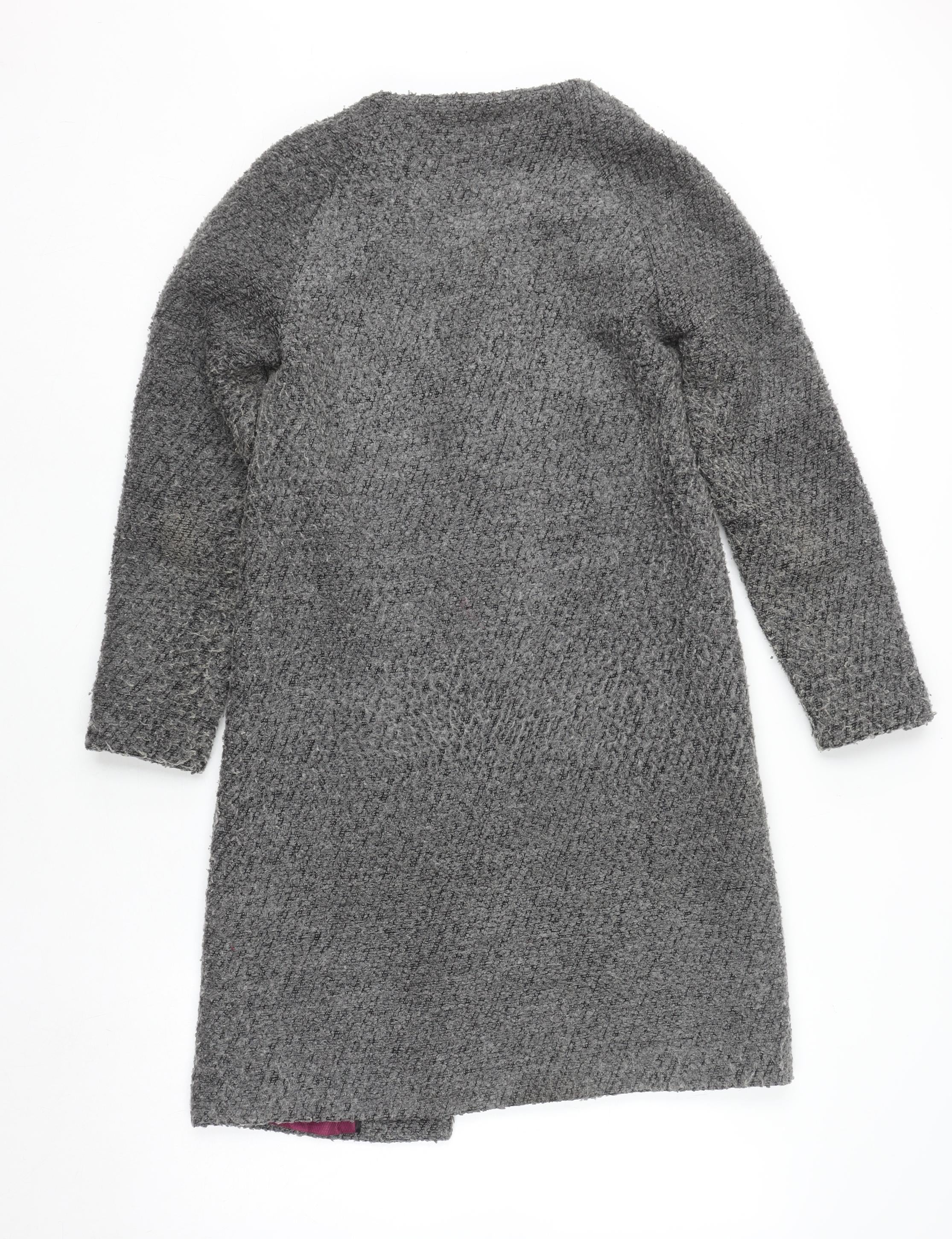 ELLE Women's Grey Tweed Long Overcoat Size 10 Lined Autumn Winter - Image 3
