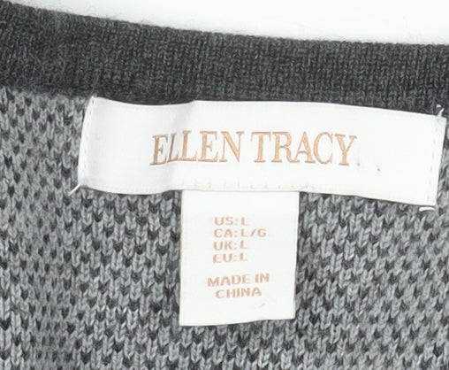 Ellen Tracy Women's Grey Long Sleeve Open Knit Cardigan Size L - Image 4