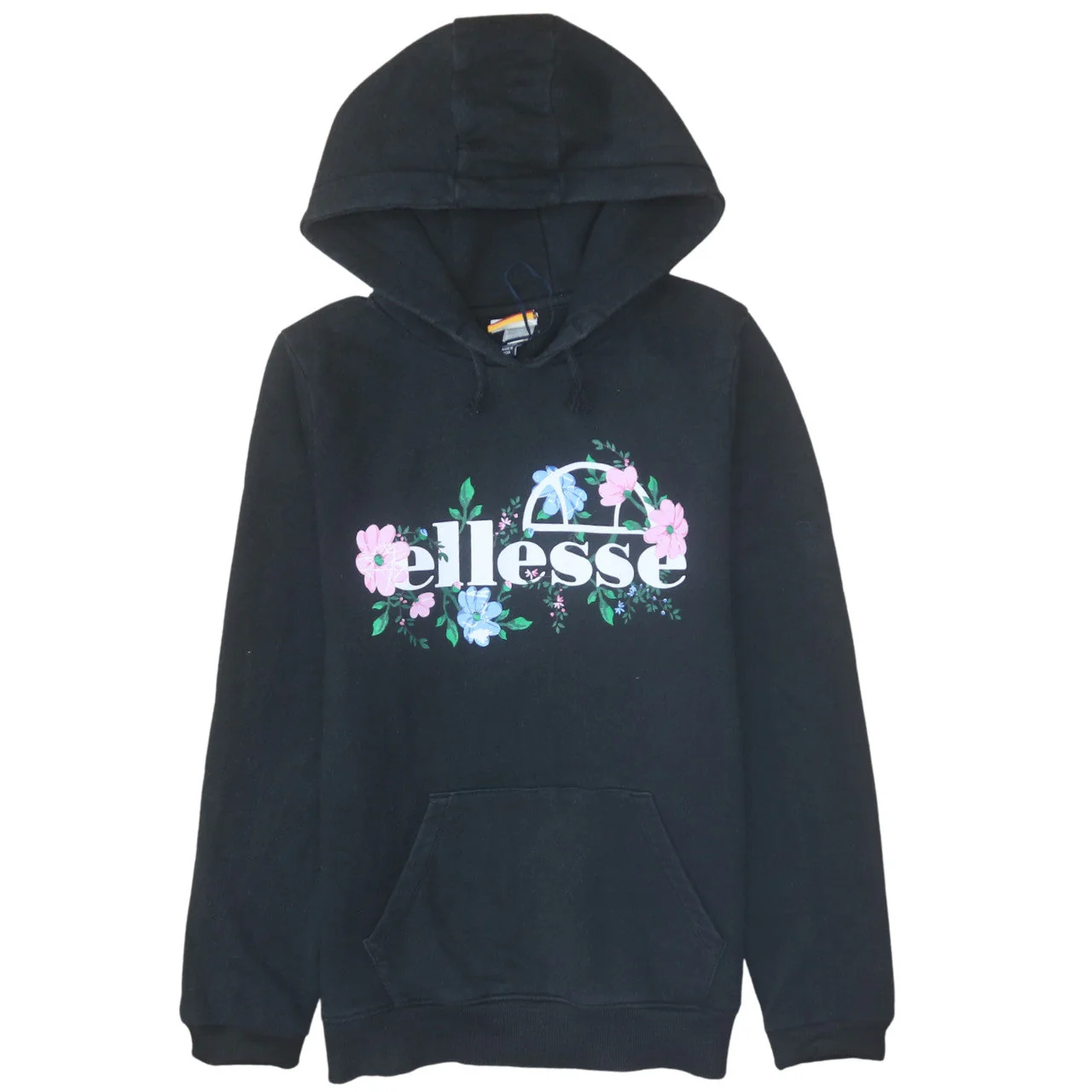 Ellesse Girls Black Floral Logo Hoodie 13-14 Years Pullover Fleece