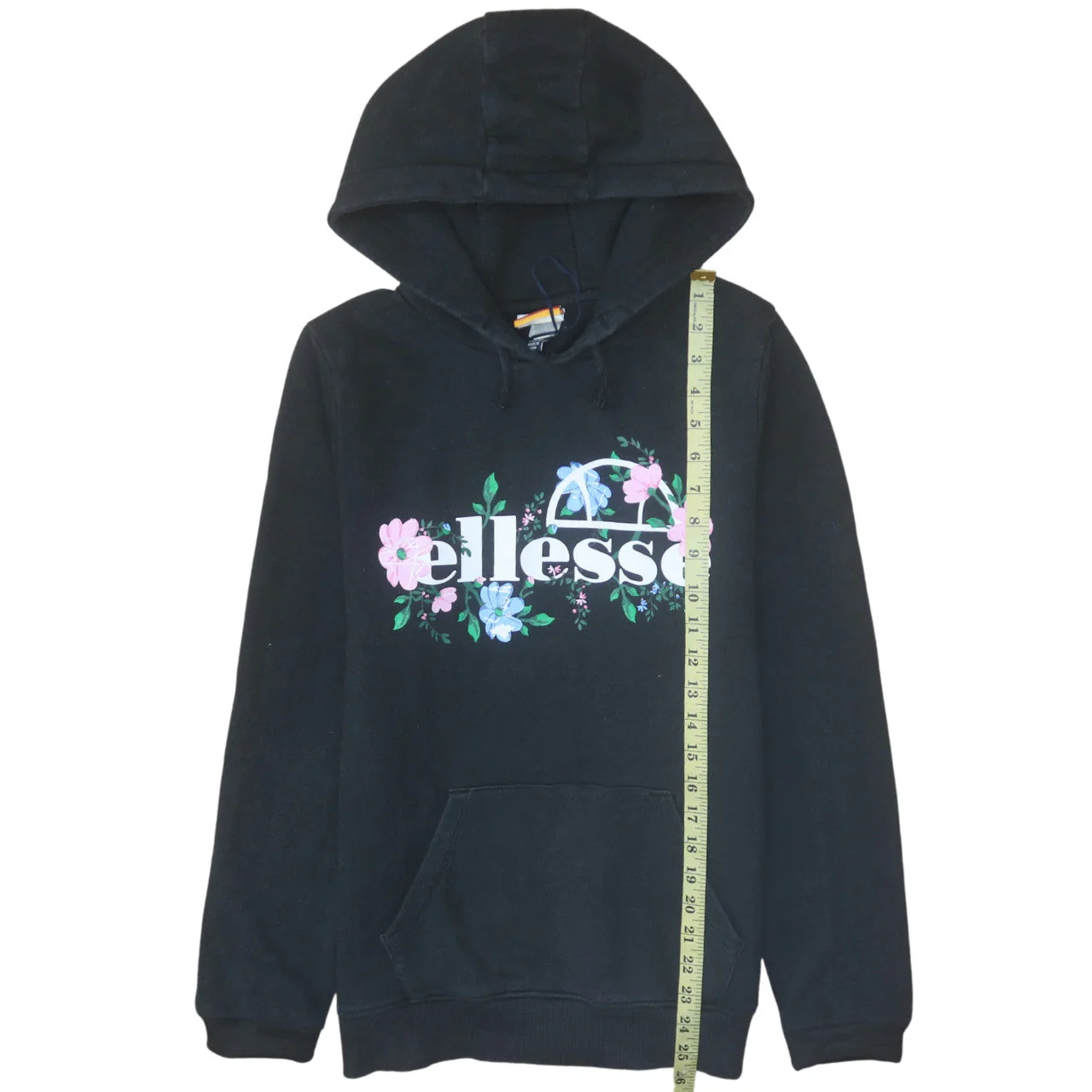 Ellesse Girls Black Floral Logo Hoodie 13-14 Years Pullover Fleece - Image 3