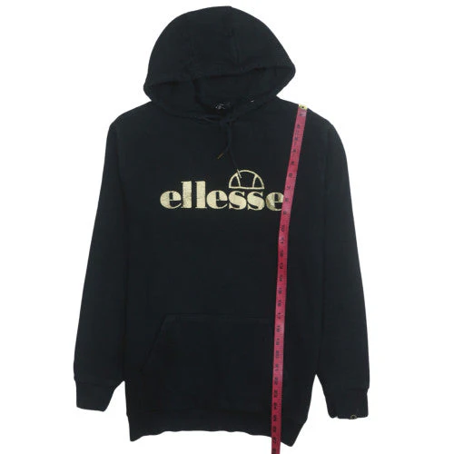 Ellesse Mens Black Pullover Hoodie S Gold Logo Sweatshirt - Image 3