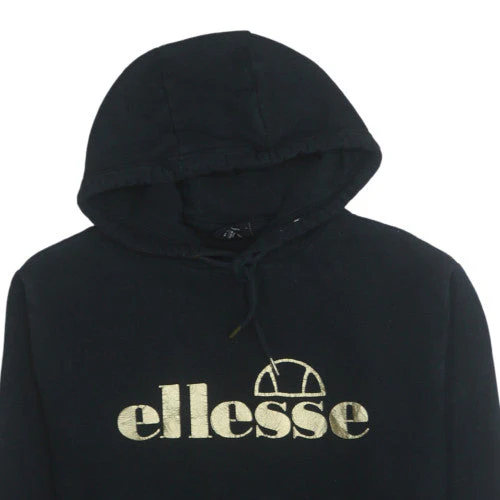 Ellesse Mens Black Pullover Hoodie S Gold Logo Sweatshirt - Image 7