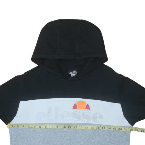 Ellesse Mens Grey Black Pullover Hoodie L Logo Sportswear - Image 2