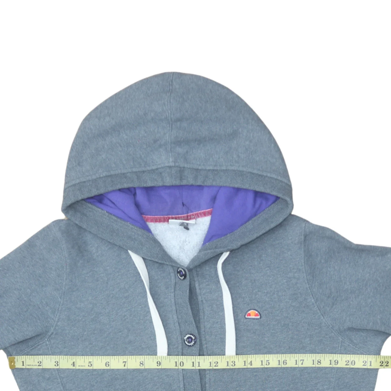 Ellesse Women Grey Button Hoodie Size 16 Cotton Blend Sportswear - Image 3