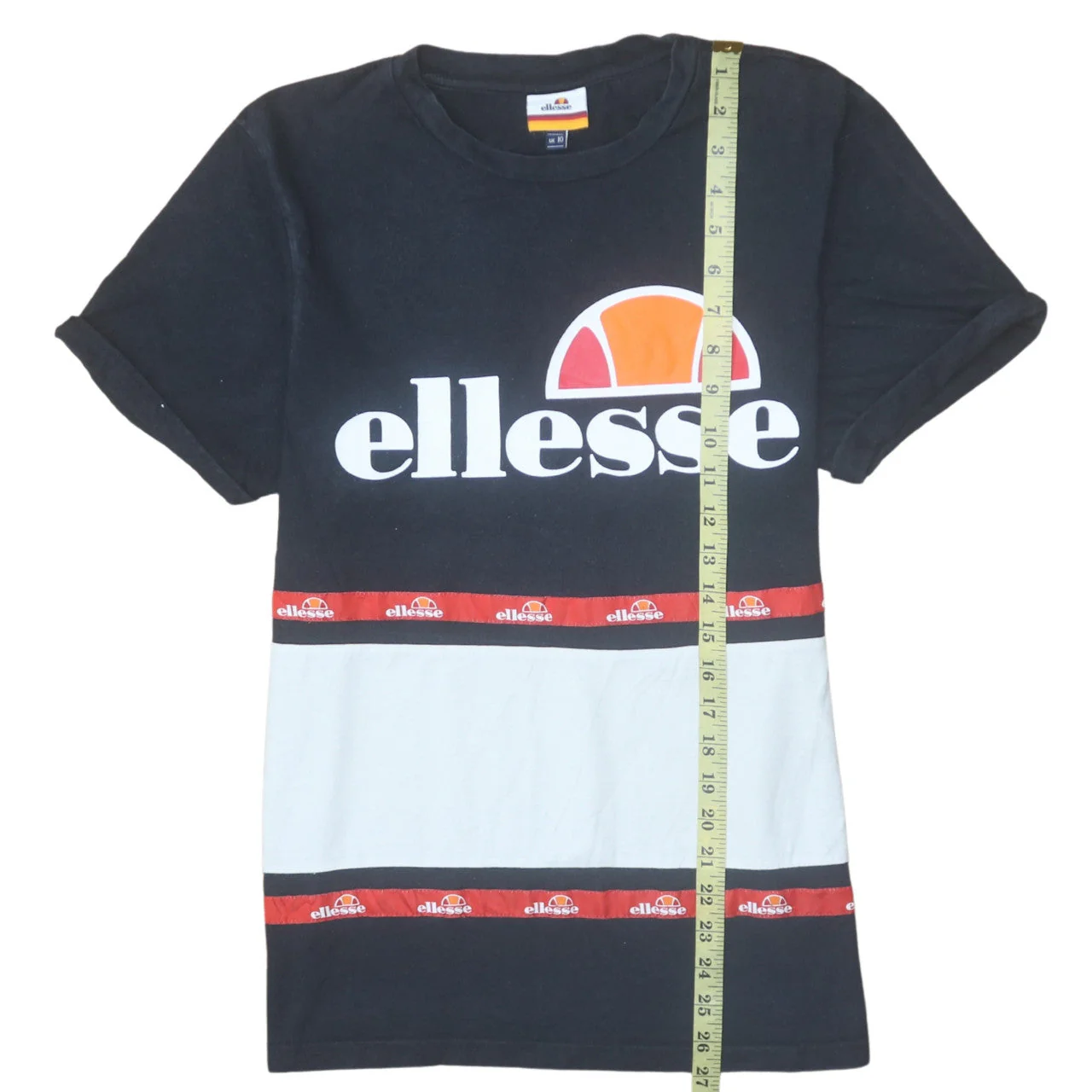 Ellesse Womens Black Colourblock Logo T-Shirt Size 10 - Image 2